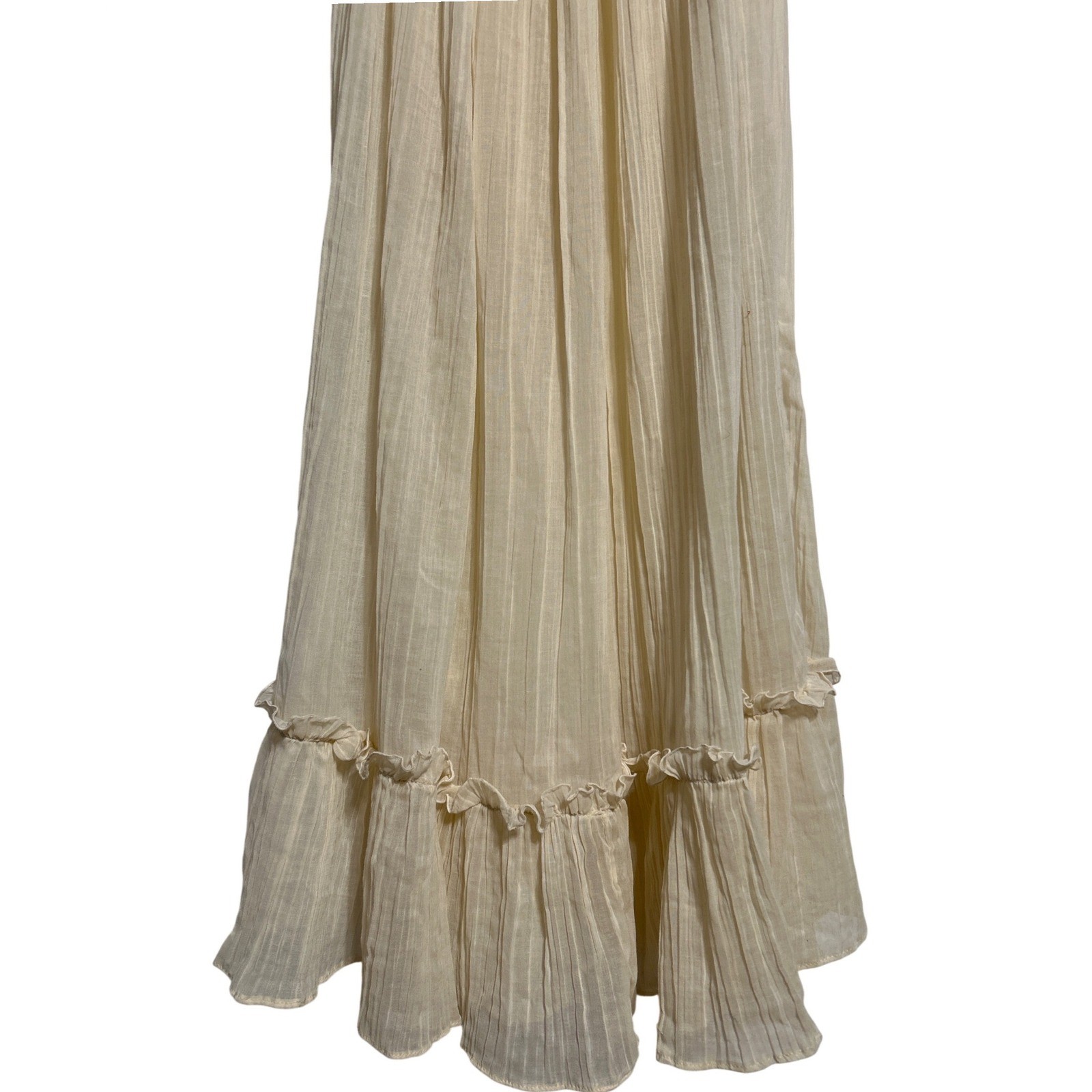 VTG Split Shoulder Sheer Ruffled Night Gown Cream Women&rsquo;s 16&Prime; Wide 48&Prime; Long