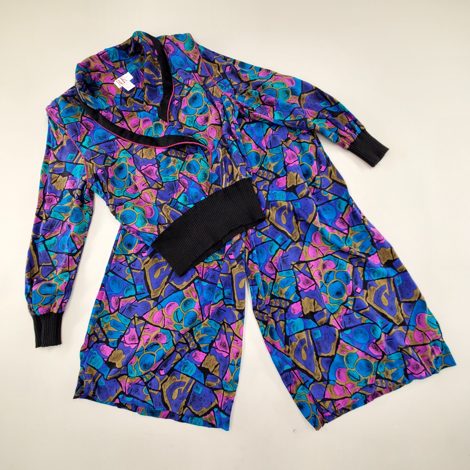 VTG 80s RK Originals Womens 2 PC Skort Suit 12 Floral Abstract Top Coulots SET