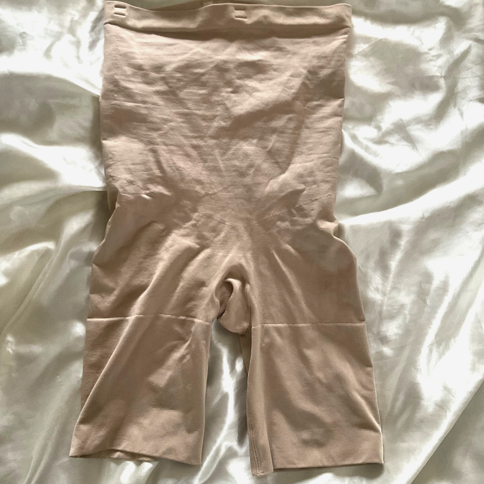 Spanx Sara Blakely Shiny Beige Girdle Open Gusset High Waist Shape-ware Sz. L