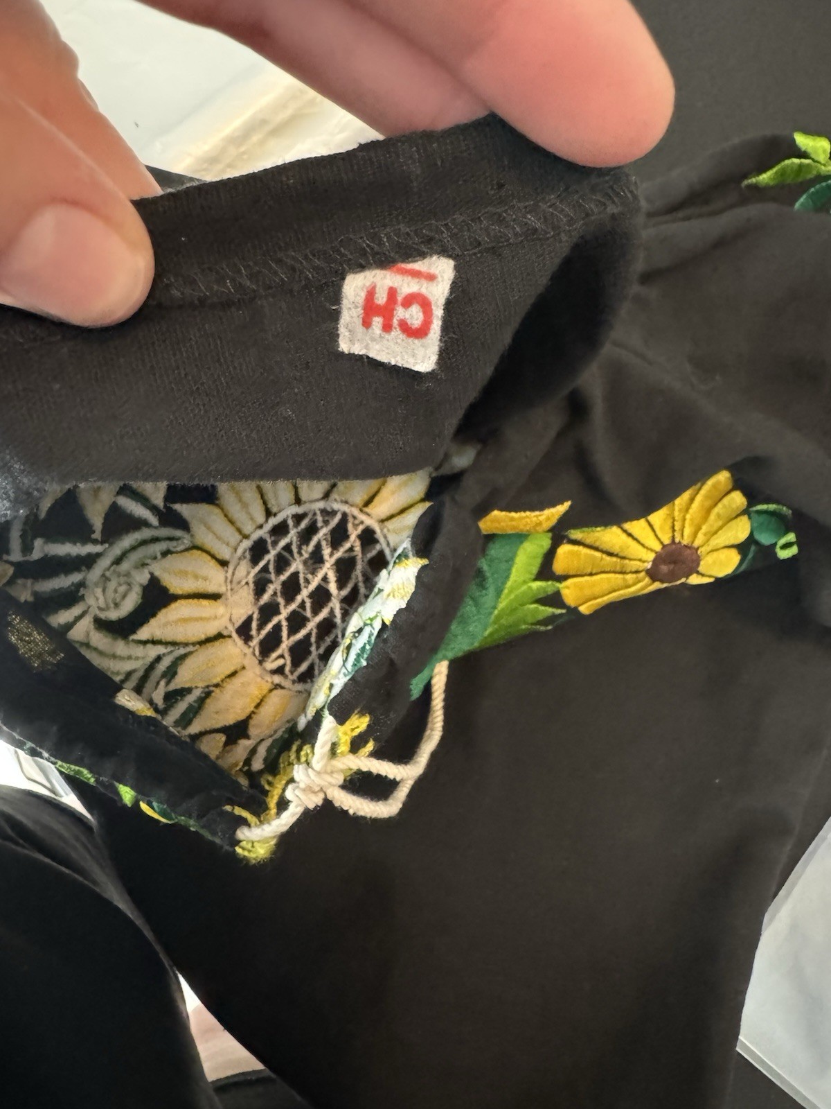 Mexican floral hand embroidery blk sunflower huipil blouse tunic cinco de mayo