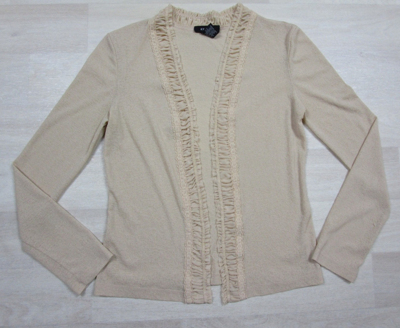 Vintage Y2K Express Open Front Cardigan Shrug (S) Beige Ruffle Coquette
