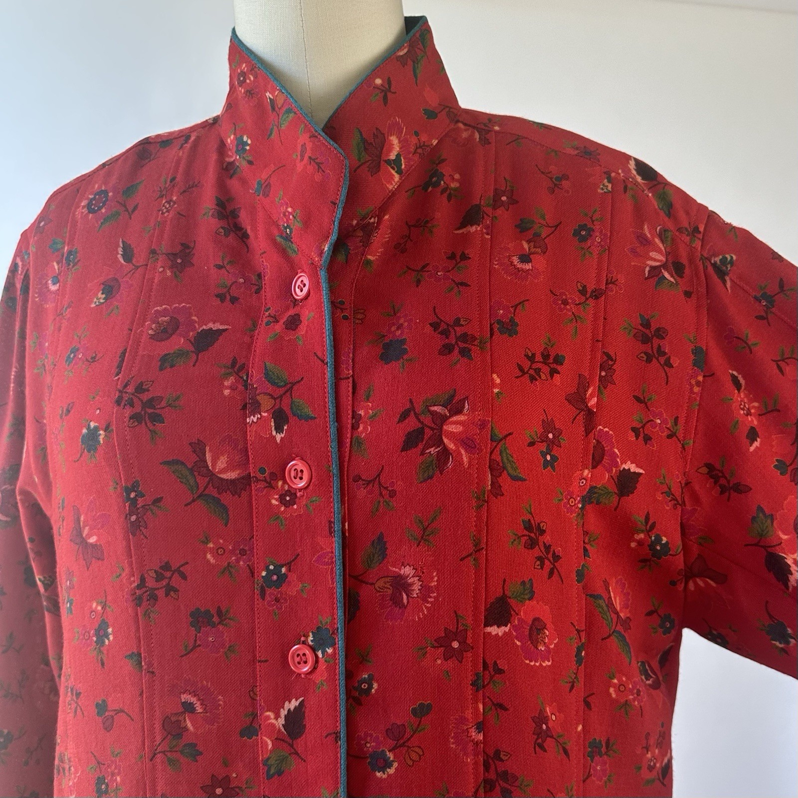 80s KENZO Vintage Wool Challis Folkloric Floral Dress Made in France Size 36/S