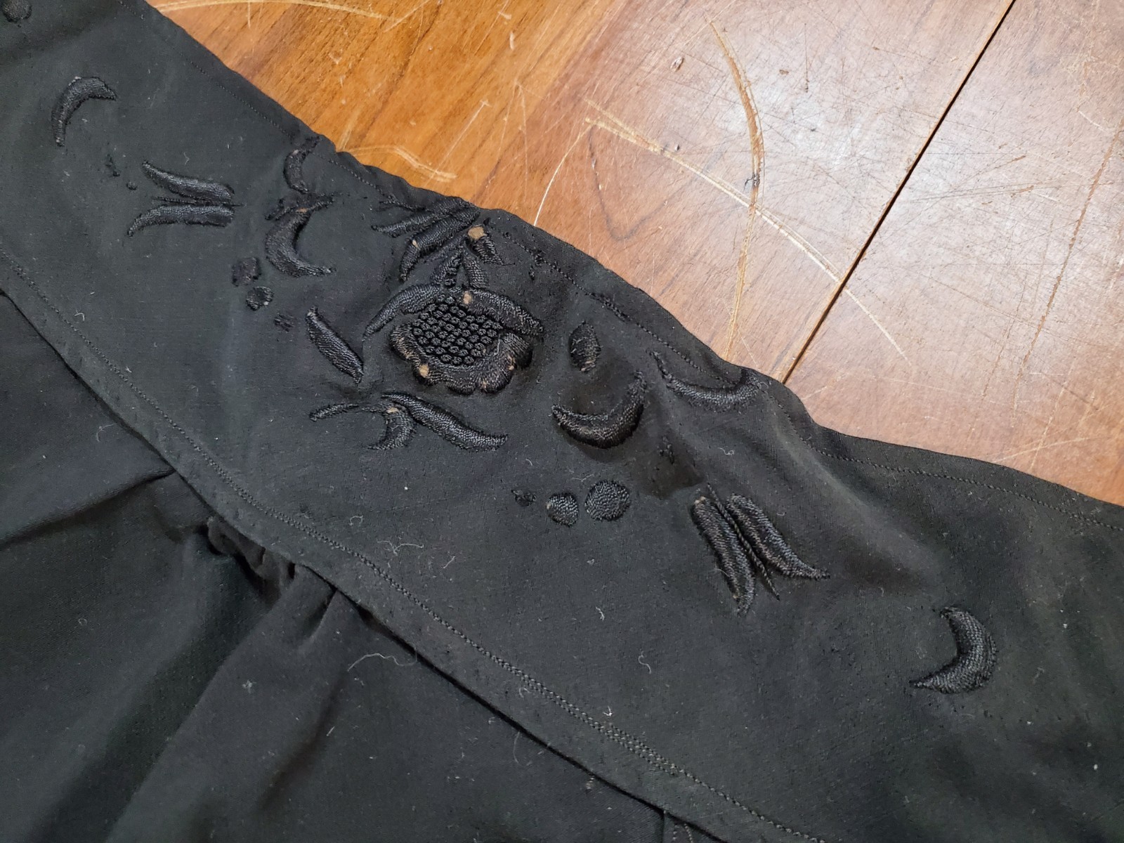 Antique Victorian Mourning Shawl Cape, Embroidered Black with Fringe, Lined