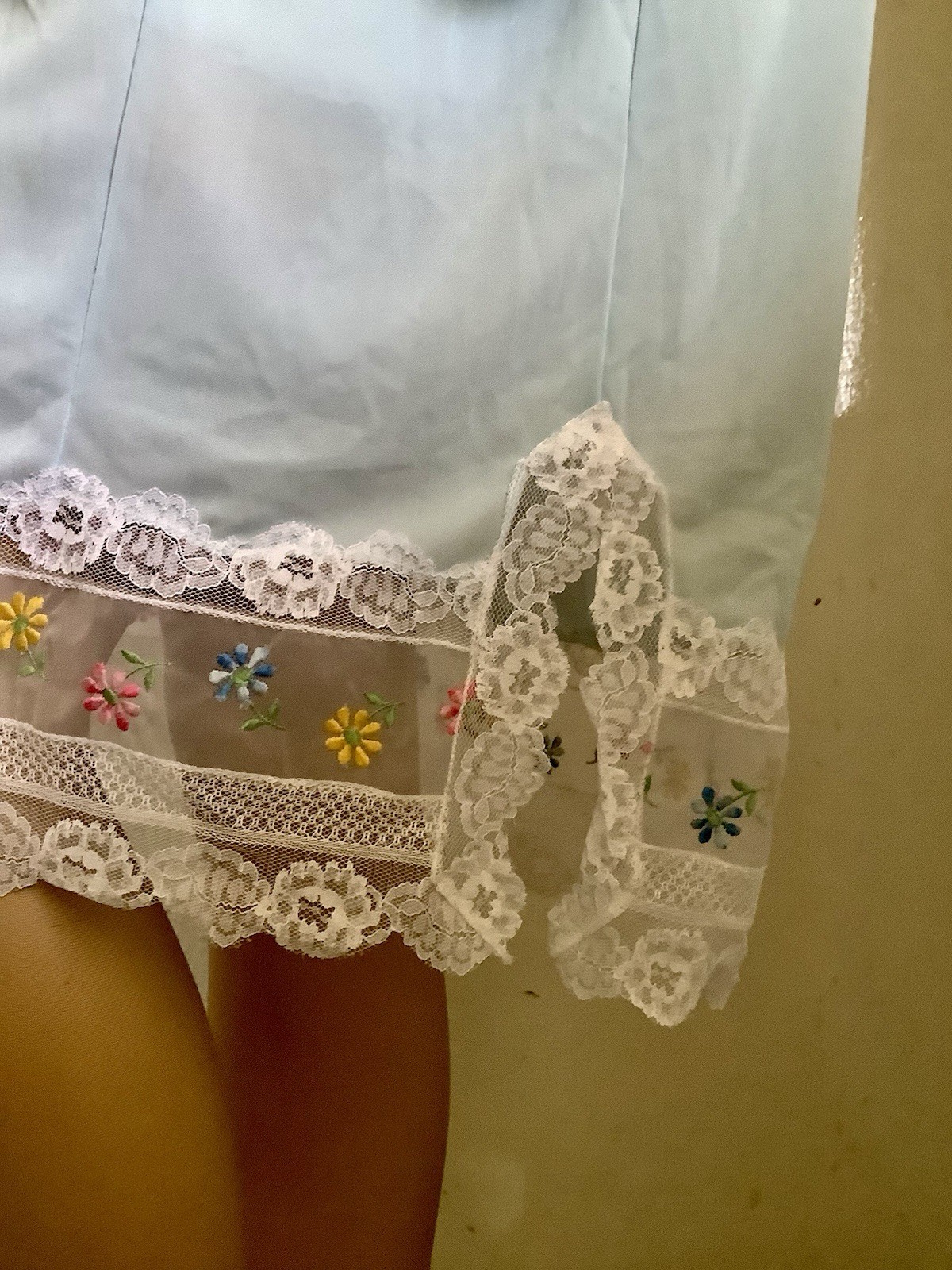 Vtg Mint Sheer Perlon Nylon Deep MultColoured Lace Full Slip Petticoat 14 (EU 42