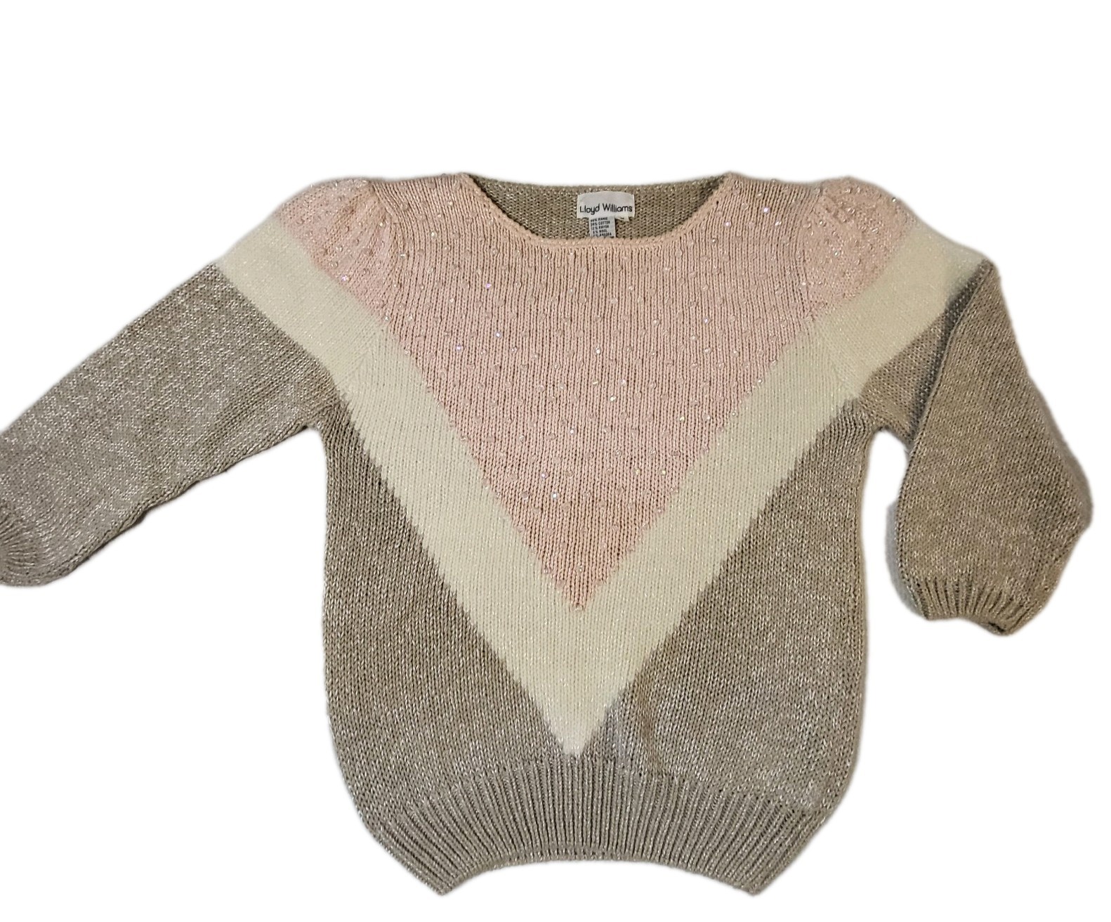 80s Vtg Angora Beaded Pullover Knit Grandma Sweater Women&rsquo;s M Pink Colorblock