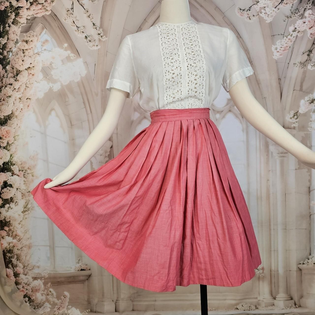 Vintage 1950s Skirt Pleated Pink Circle Skirt Retro Pinup Rockabilly Metal…
