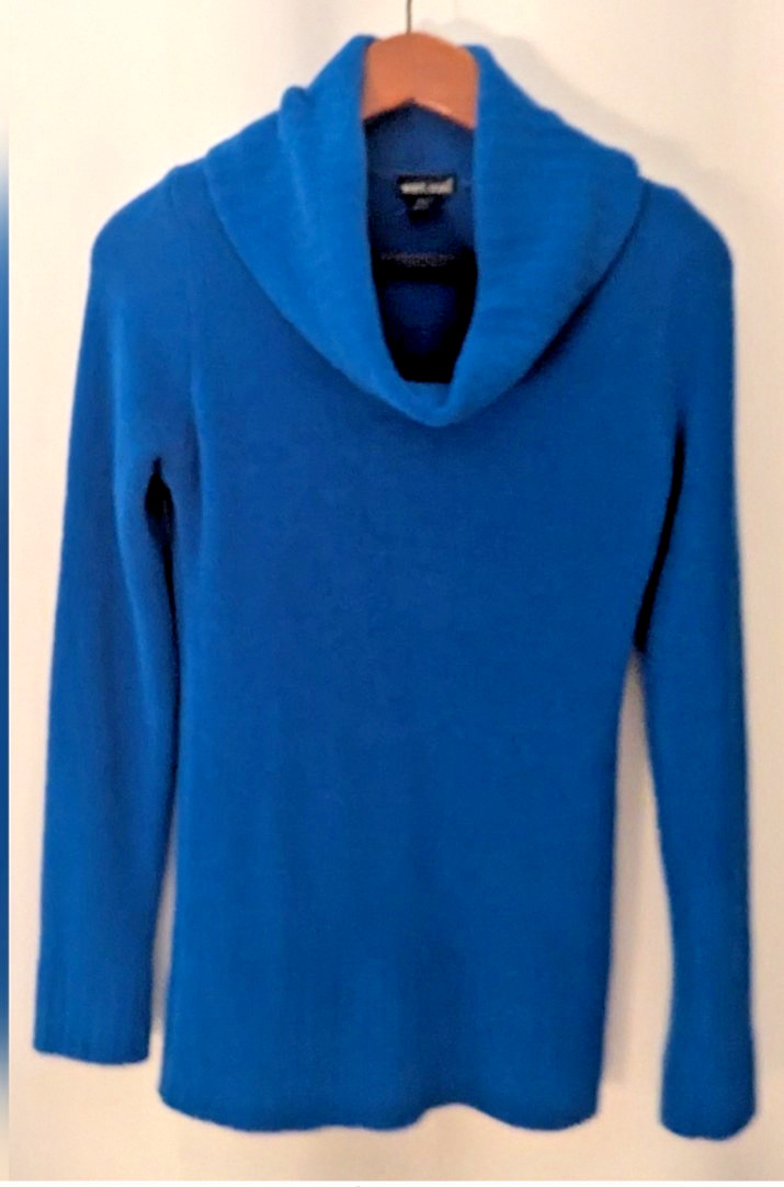 Vtg Authentic 1990s Wet Seal Electric Blue Soft Long Sleeve Cowl Neck Medium