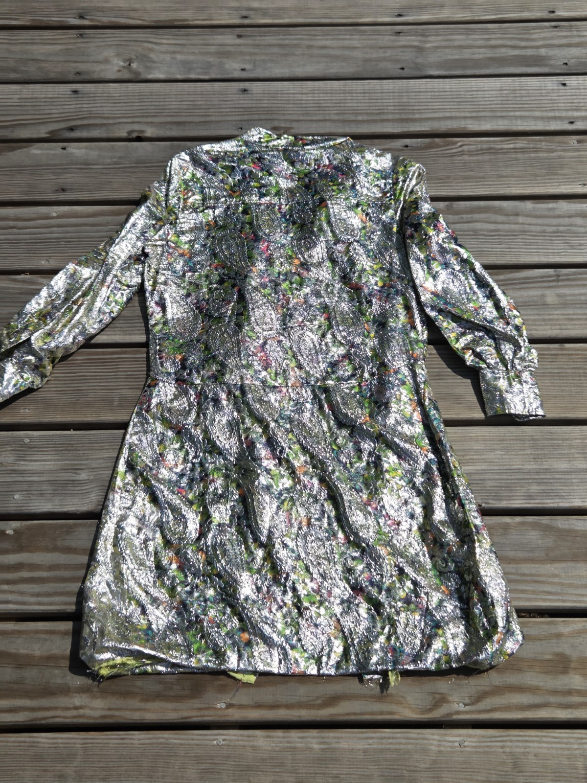Vintage 1950 Silver Metallic Brocade Opera Coat Paisley Floral Lame Jacket As Is