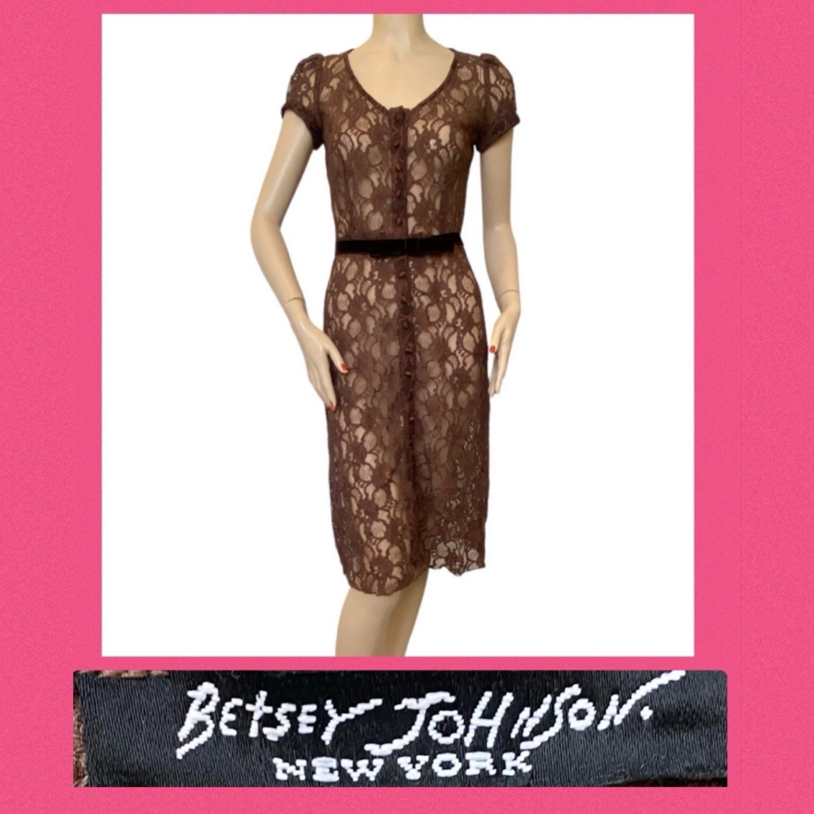 Vintage Betsey Johnson New York Peak A Boo Lace 90s Y2K Dress Coquette Size 2