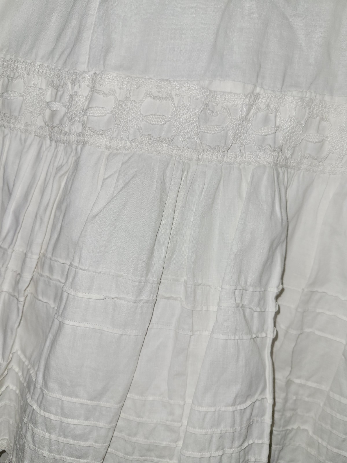 Antique Edwardian Cotton Pintucked Cluny Lace Petticoat S/M