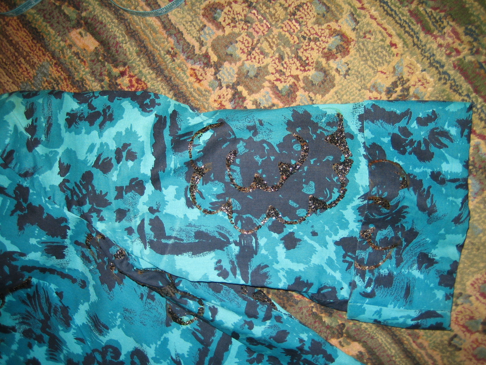 Vintage, Teal/Black Mandarin Collar Button Front 3/4 Sleeve Mini Dress/Tunic.