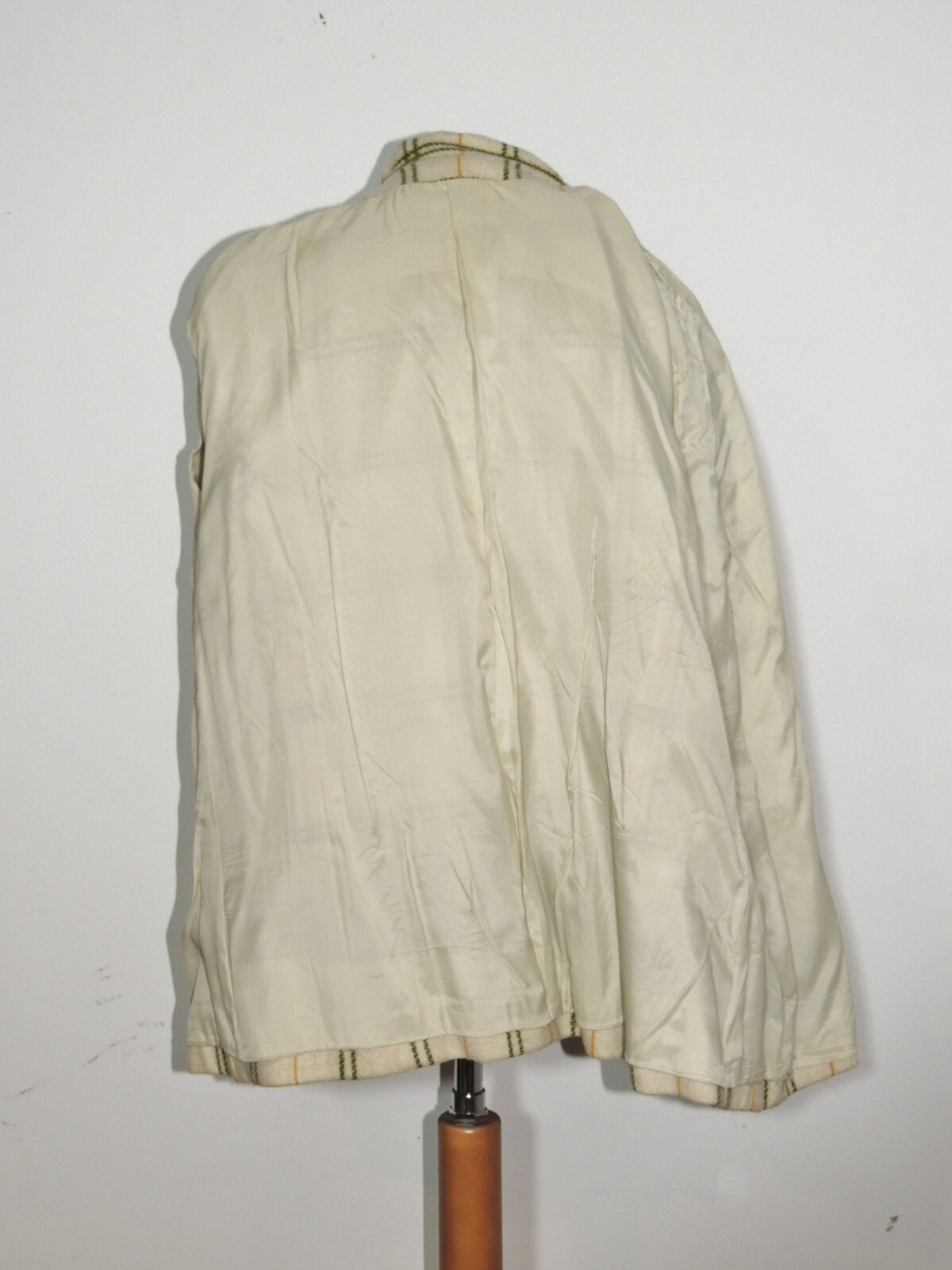 1960&rsquo;s Green / Orange / Ivory Plaid Double Breasted Wool or Blend Jacket MED