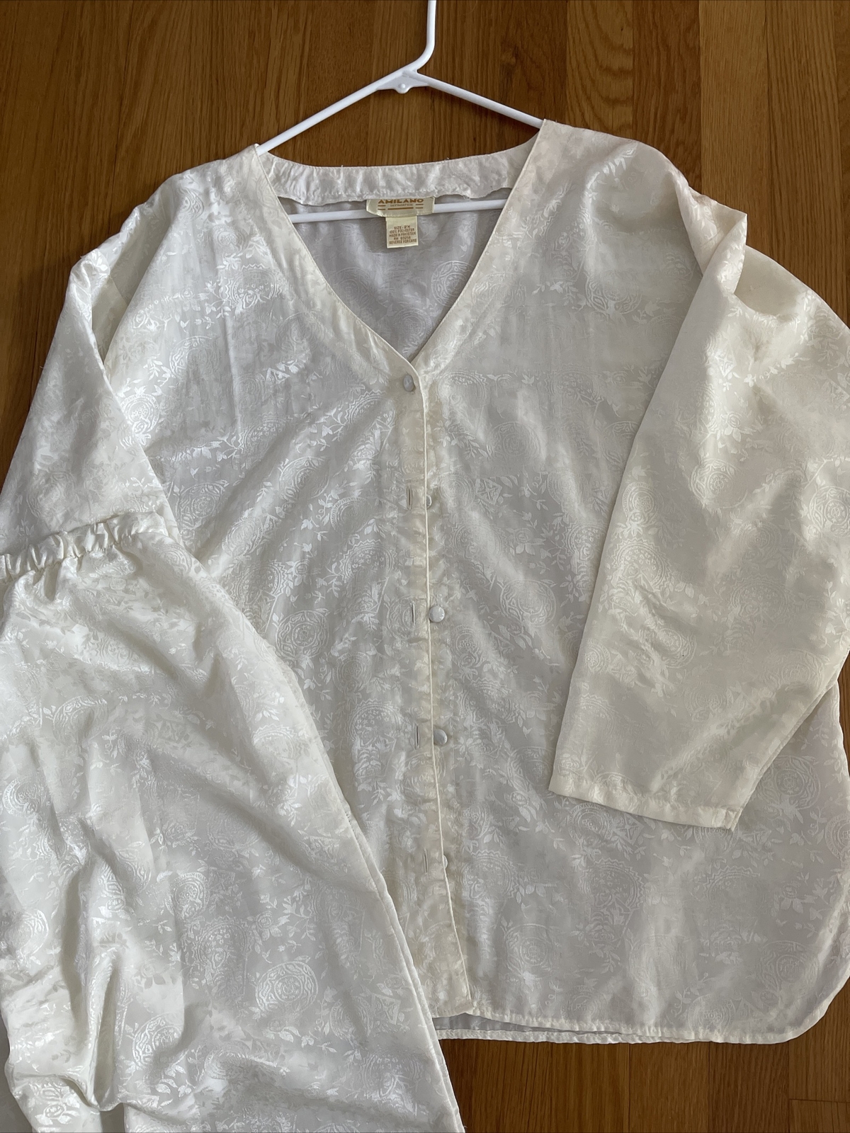 Vintage A MILANO INTIMATES Wedding White Pajamas SEXY ROSE FLORAL 2X 1X ❤️kc15m1