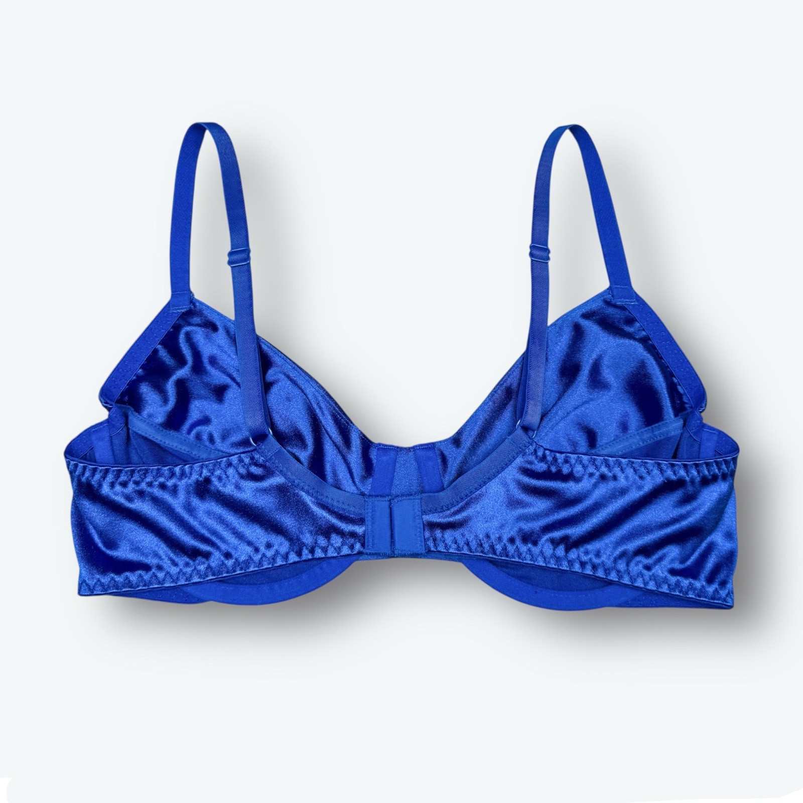 Retro Unlined Second Skin Satin Bra Royal Blue 38DD