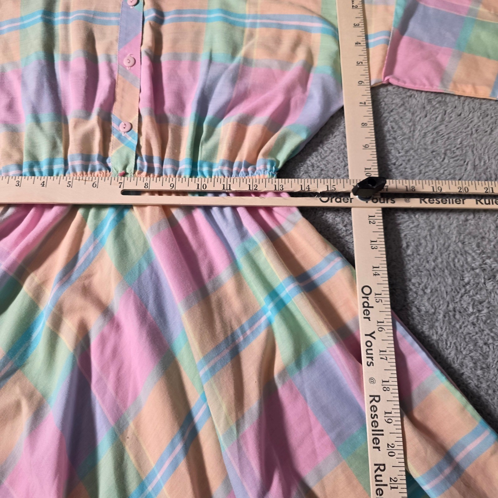 The American Shirt Dress Womens M Pastel Plaid Button Front Elastic Waist Pocket