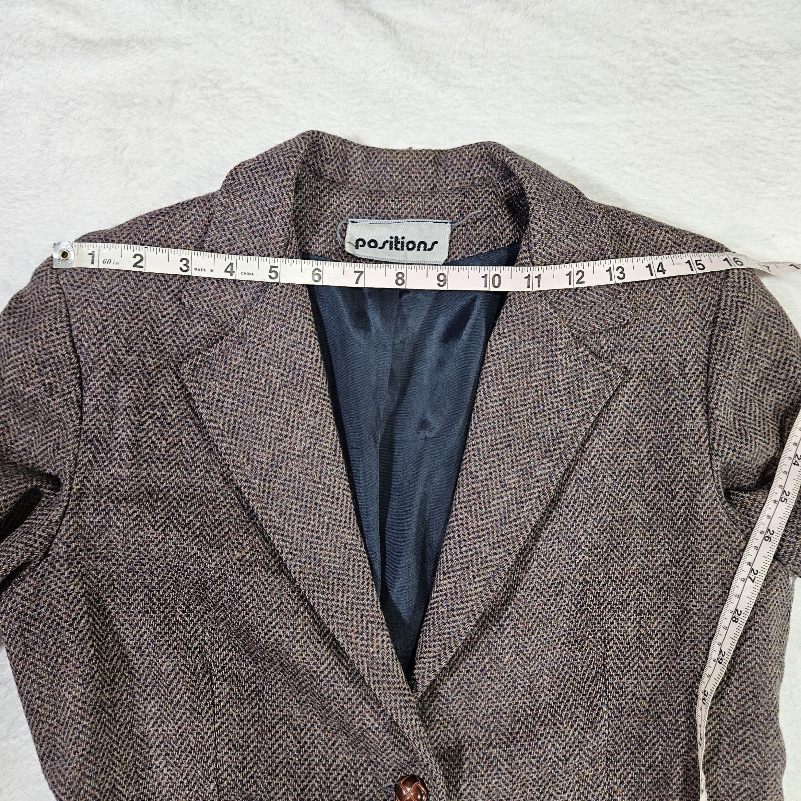 Vintage Positions Herringbone Tweed Blazer Jacket Brown Academic Woven Buttons S