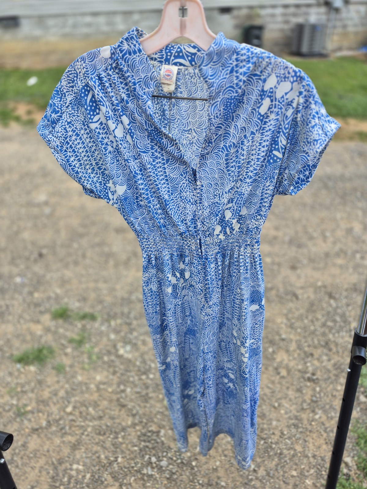 Medium Wide Leg Women&rsquo;s Jump Suit Vintage 70s Blue Floral Design Union made