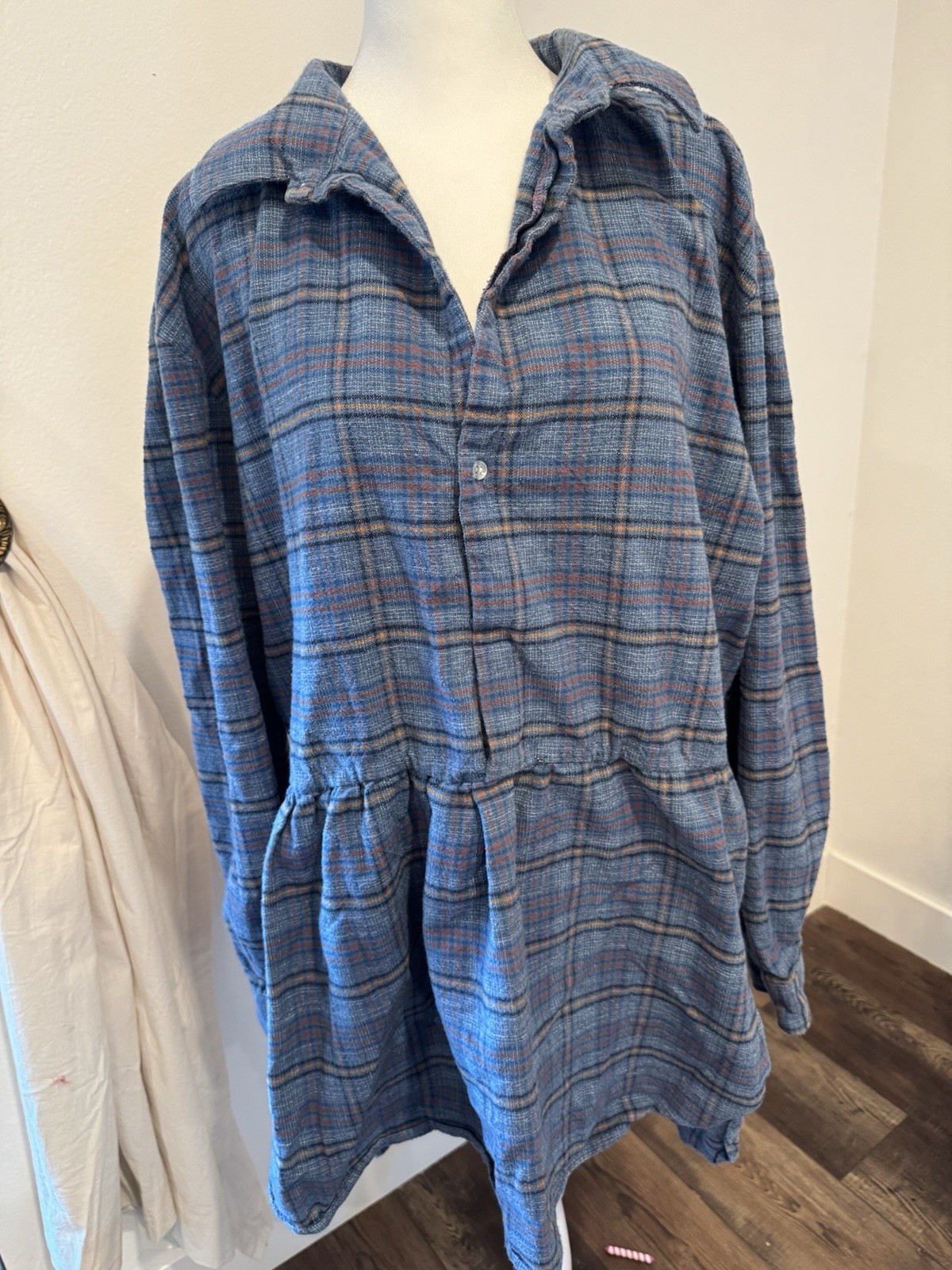 Vintage 1970s Made in France L’hermine Cotton Flannel Shirtdress Size XL