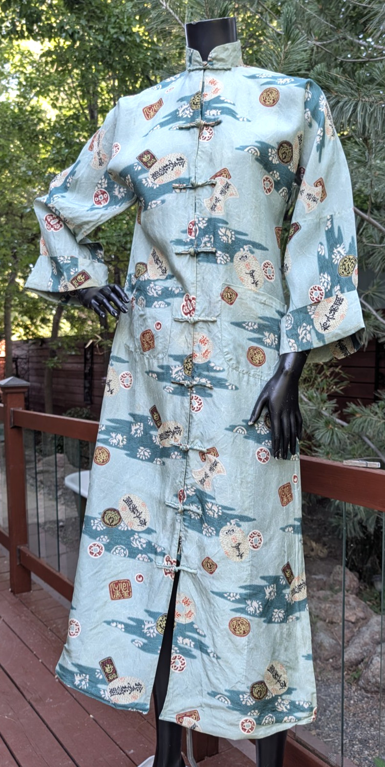 rare vtg 40&rsquo;s Musa-Shiya Shirtmaker Hawaiian Silk pake muu Aloha Asian Dress