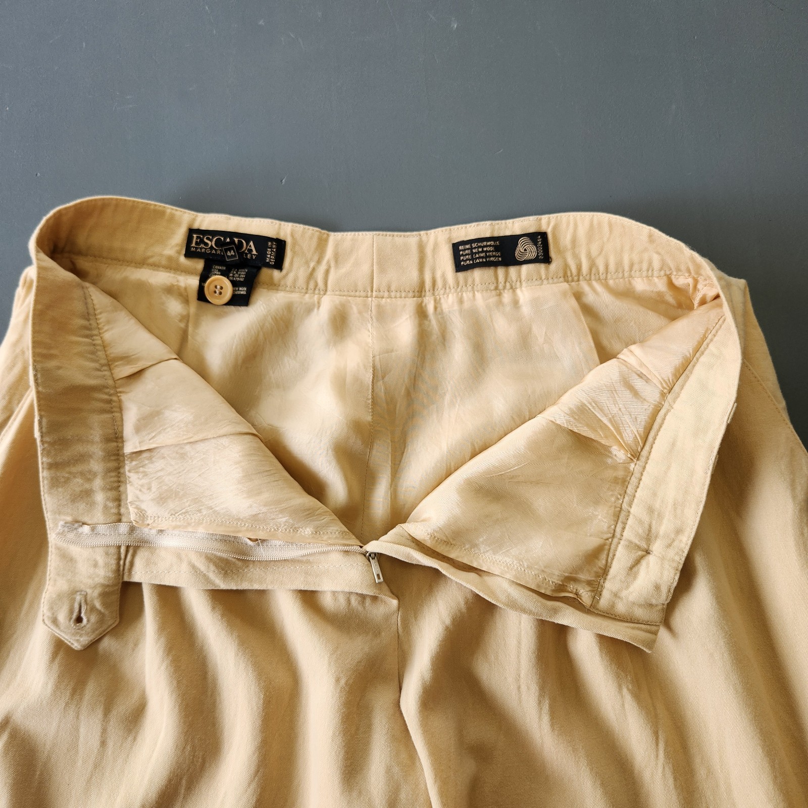 VTG 80s 90s Escada Women Wool Pleated Trouser Pant Sz 44 Camel Quiet Luxury