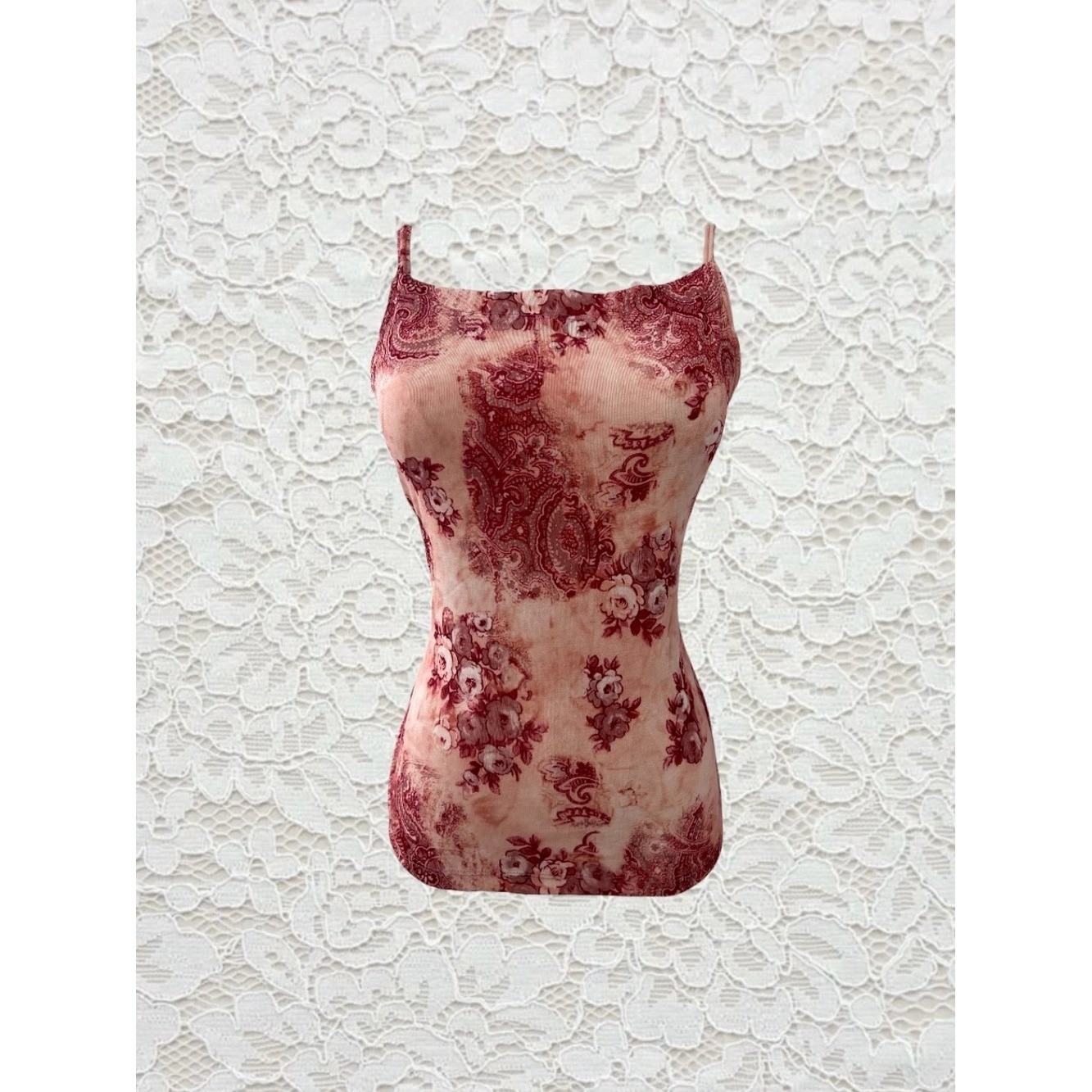 vintage y2k pink paisley print cami tank top