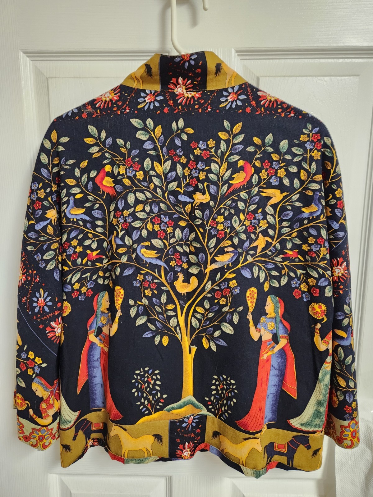 Vtg Women&rsquo;s Asian Indian Bali Style Folk Art Jacket Wearable Art Tree Of Life