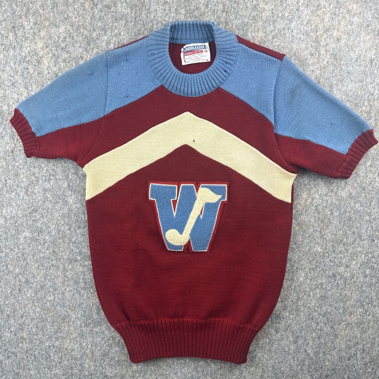 True Vintage 50s-60s Cheerleader Mock Collar Sweater – Size 34 Red, White, Blue