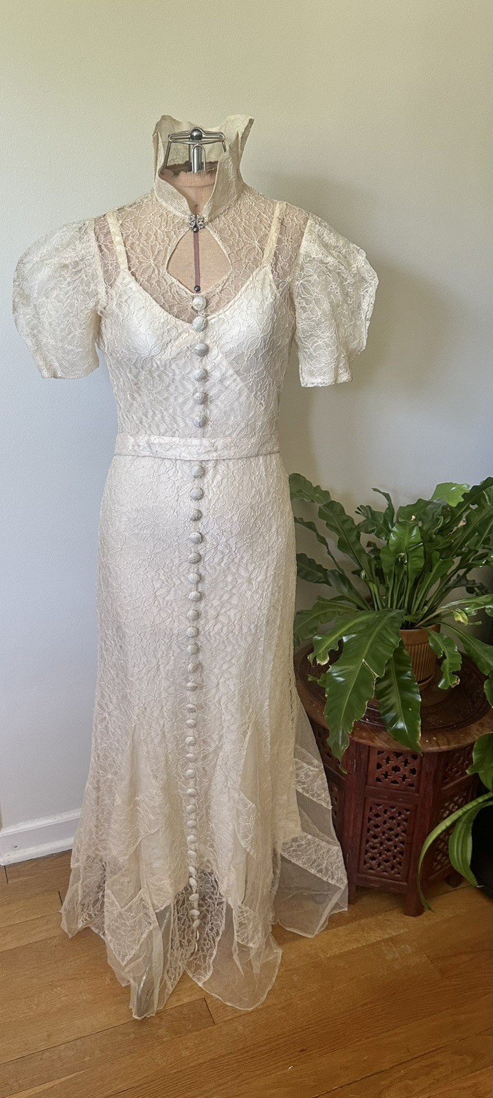 1930’s-1940’s Ivory Lace Dress With Silk Sheath