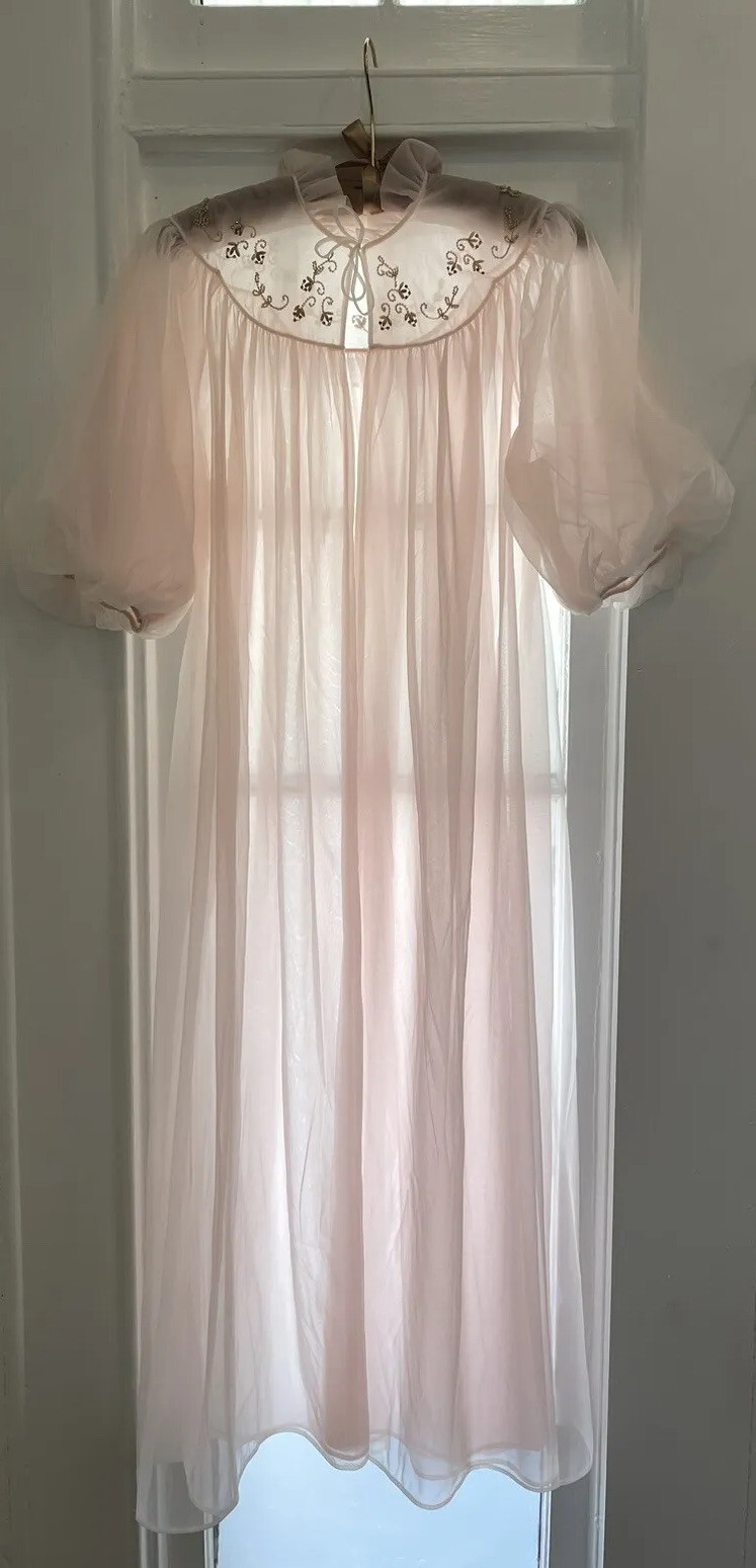 1950s Double Sheer Pink Robe Peignoir Carter&rsquo;s DuPont Nylon SZ S