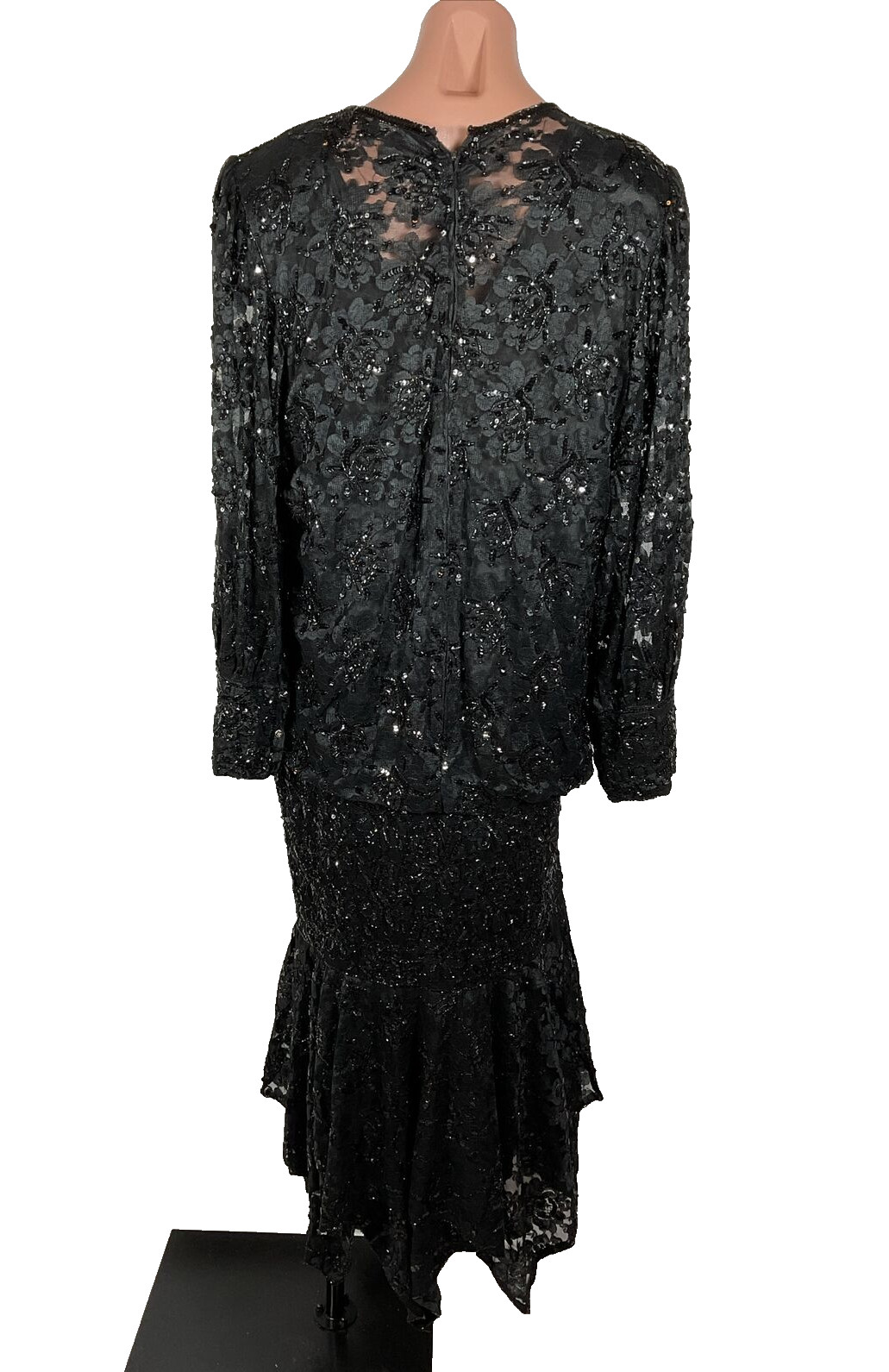 Creative Creations Vintage 80s Sequin Beaded Puff Sleeve Illusion Neck Blouson L