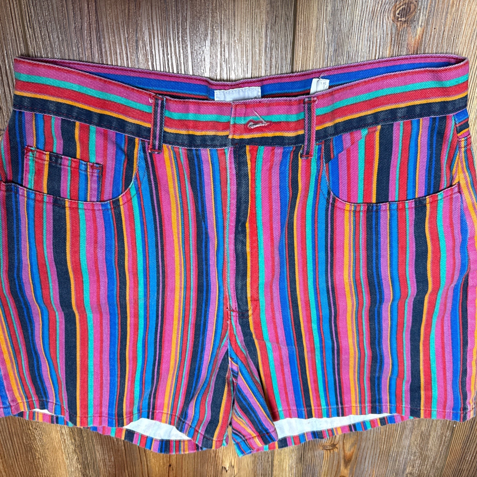 Vtg 90s Style Republic Denim Multicolored Striped 5-pocket Back Slit Sz 13/14
