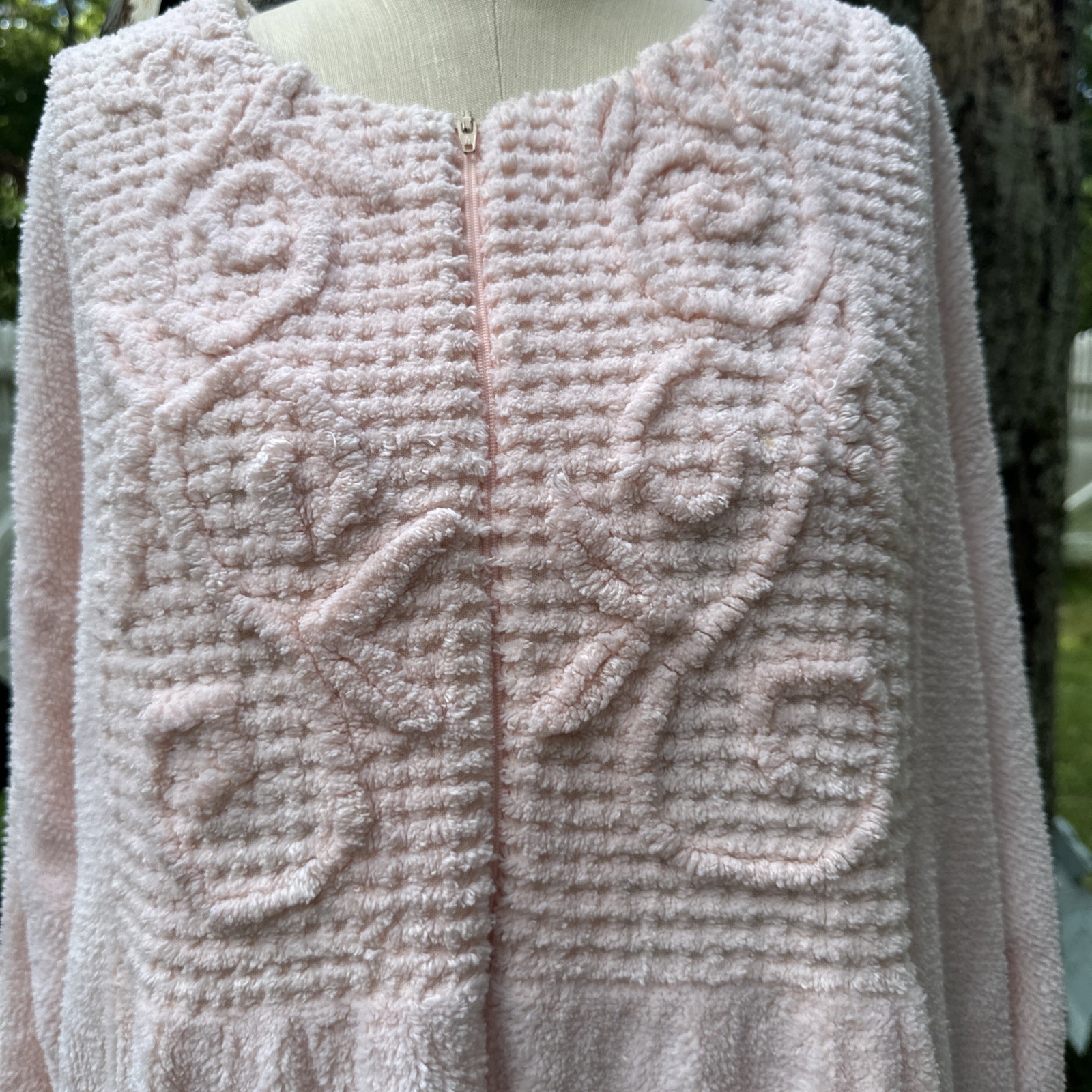Vintage Stan Herman Platinum Collection Chenille Robe Maxi Pink 3/4 Zip Size 1X