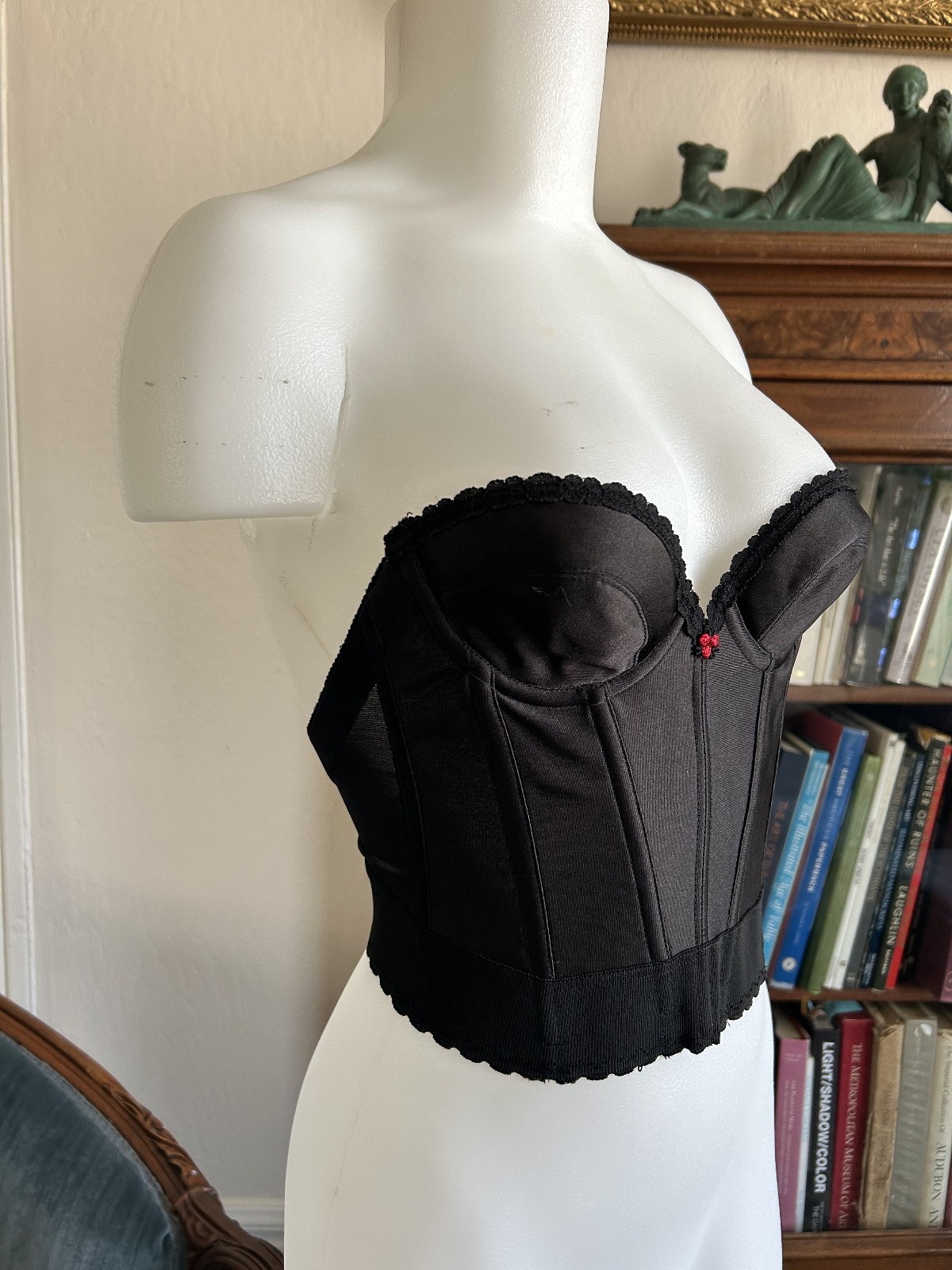 Vintage 1970s Black Strapless Bustier Boned Corset Top Pinup Lingerie 32A XS/S