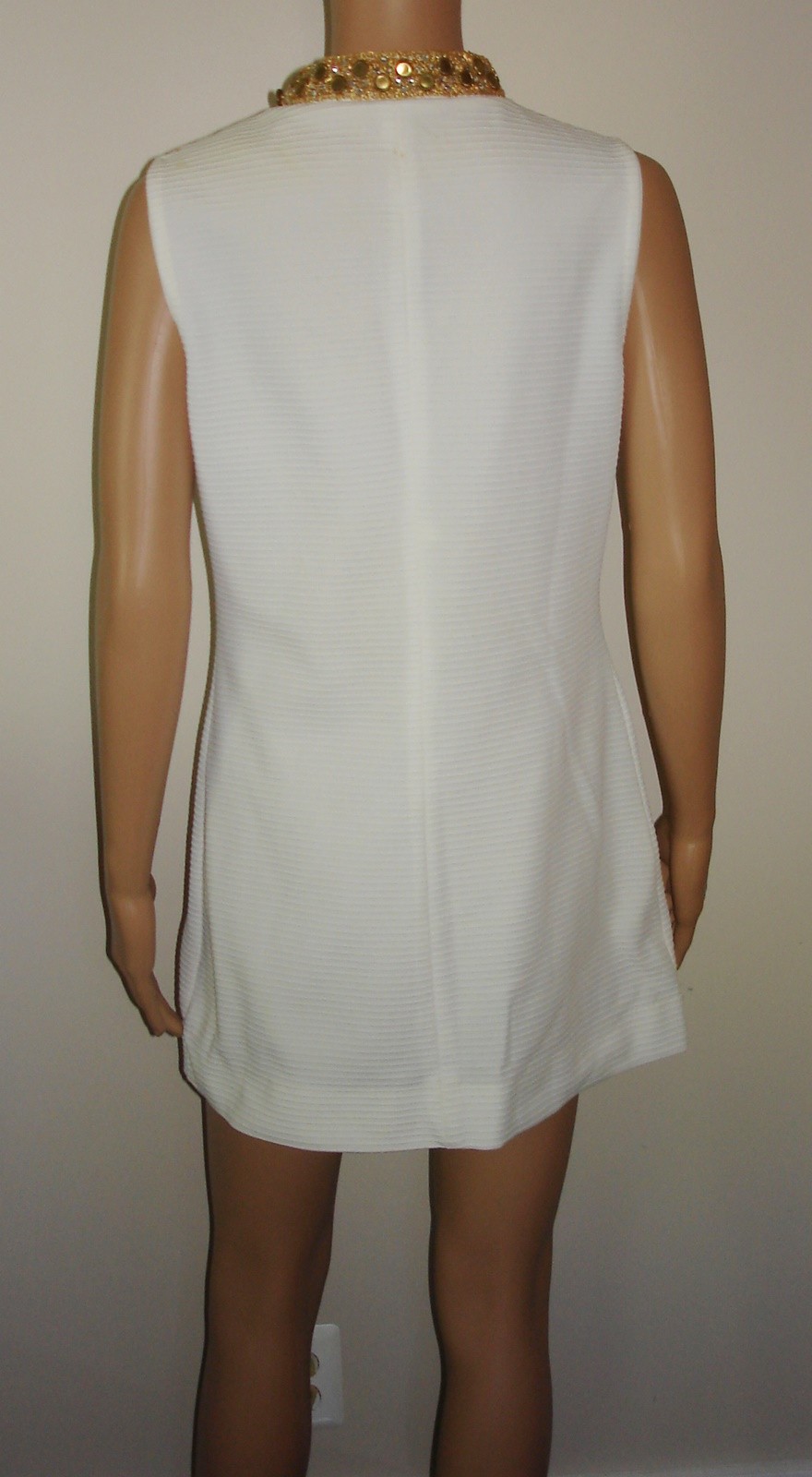 Vtg Cabot Mini Dress Rhinestone Collar & Faux Pocket Details Textured Polyester