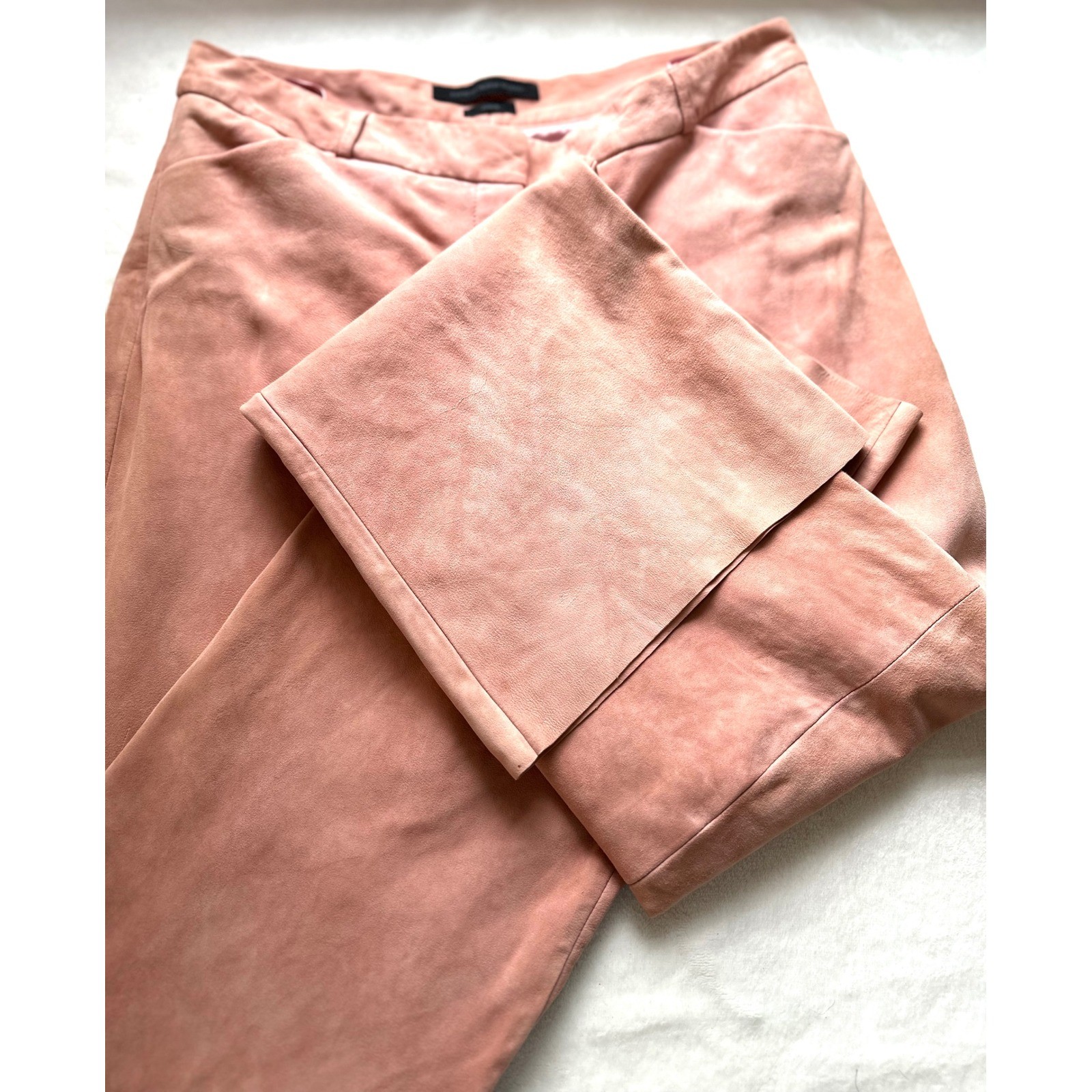 Vintage Express Editor Suede Pants 10 Blush Pink Y2K Wide Leg Quiet Luxury