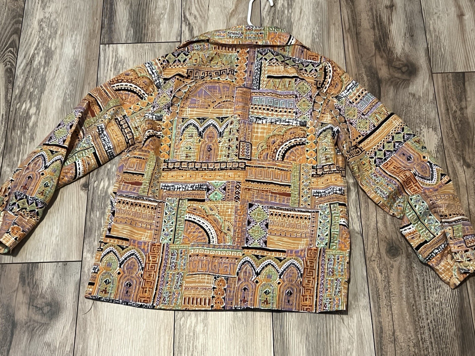Vintage Graff 60s 70s Psychedelic Top – Geometric Multicolor Long Sleeve Size M