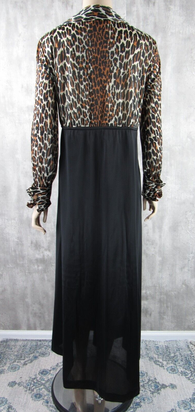 Vintage Vanity Fair Leopard Print French Cuffs Robe Hostess Dress Maxi Kaftan