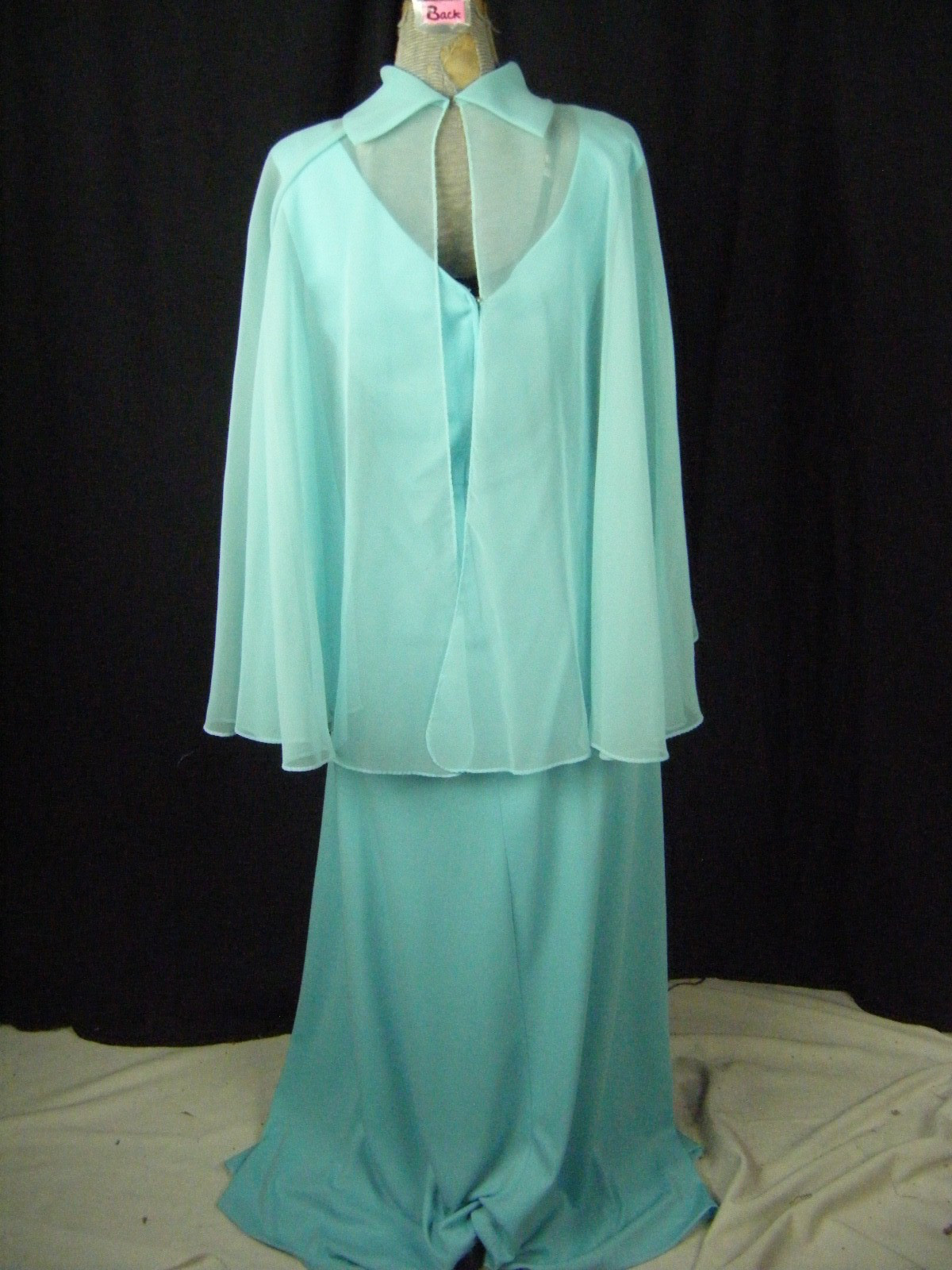 Vtg 60-70s Aqua Blue Sheer Cape Mod Knit Dress-Bust 37/XS-S