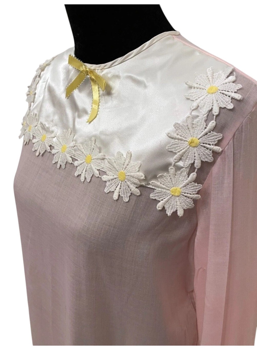 Vintage Sears Womens Cottage Core Long Gown Size 38-40 Large Pink Daisy Cotton