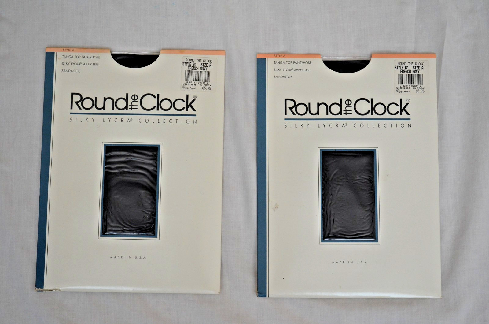 2 Pr Round the Clock French Navy Pantyhose Size A Silky Sheer Sandaltoe Style 61