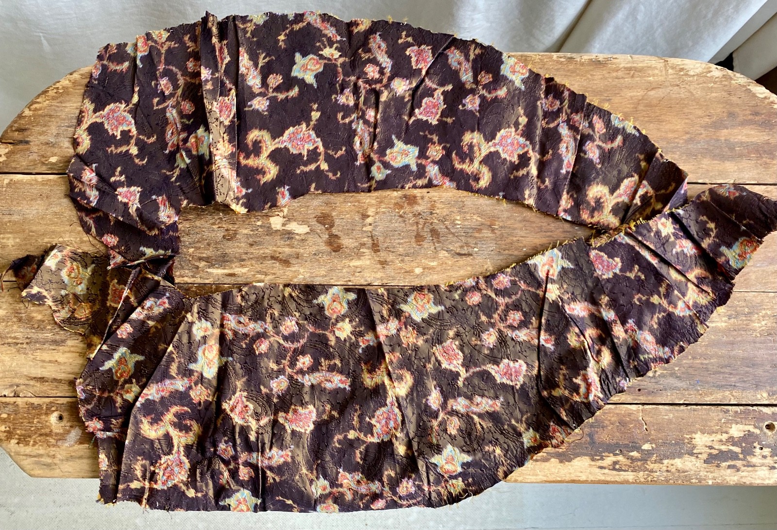 1890s Silk Jacquard Bodice Watercolor Print Puff Sleeves Antique Victorian XS