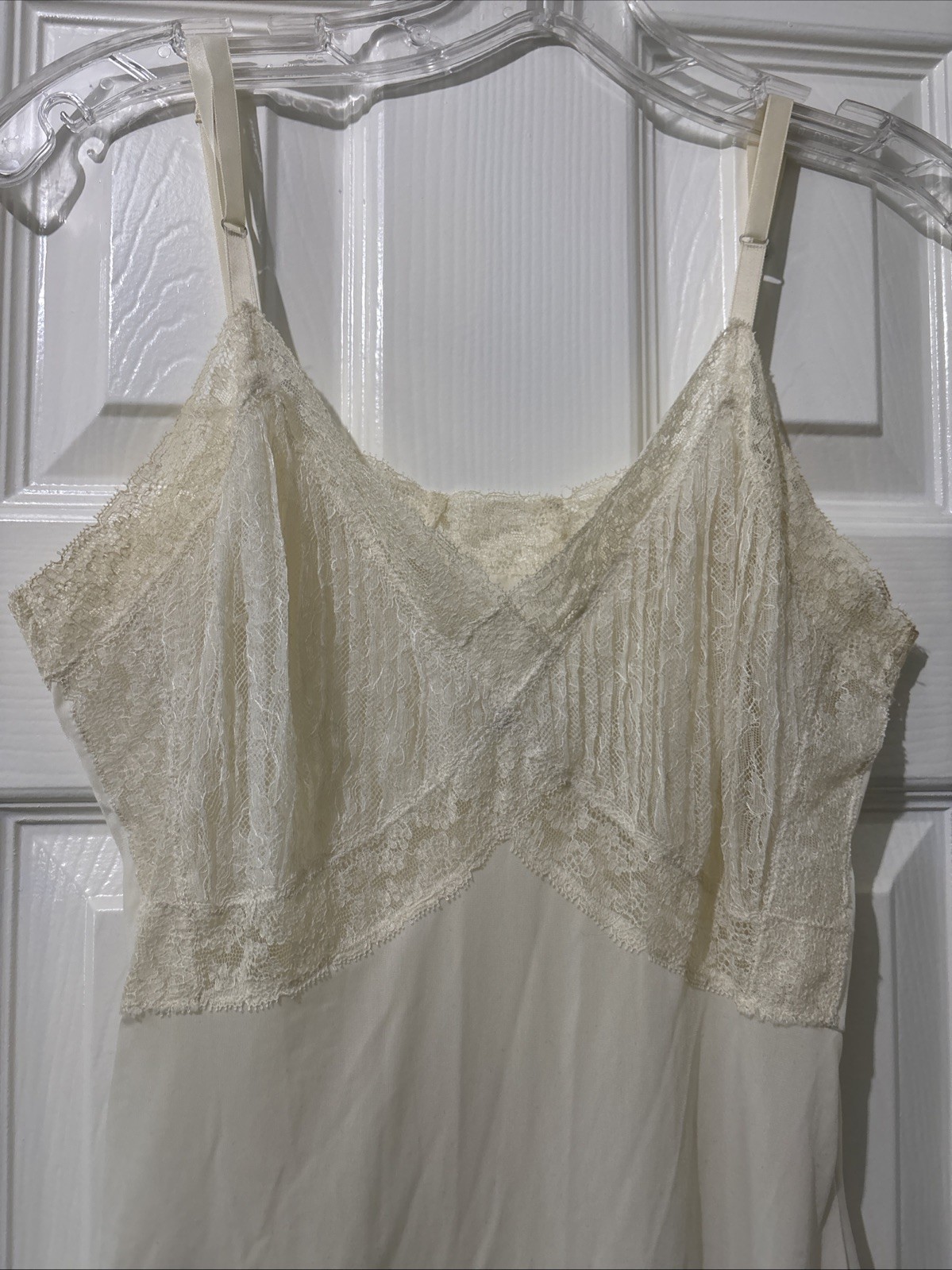 Vintage Van Ralte Full Slip Dress Lingerie Ivory Lace Pleats Nightgown XS/S?