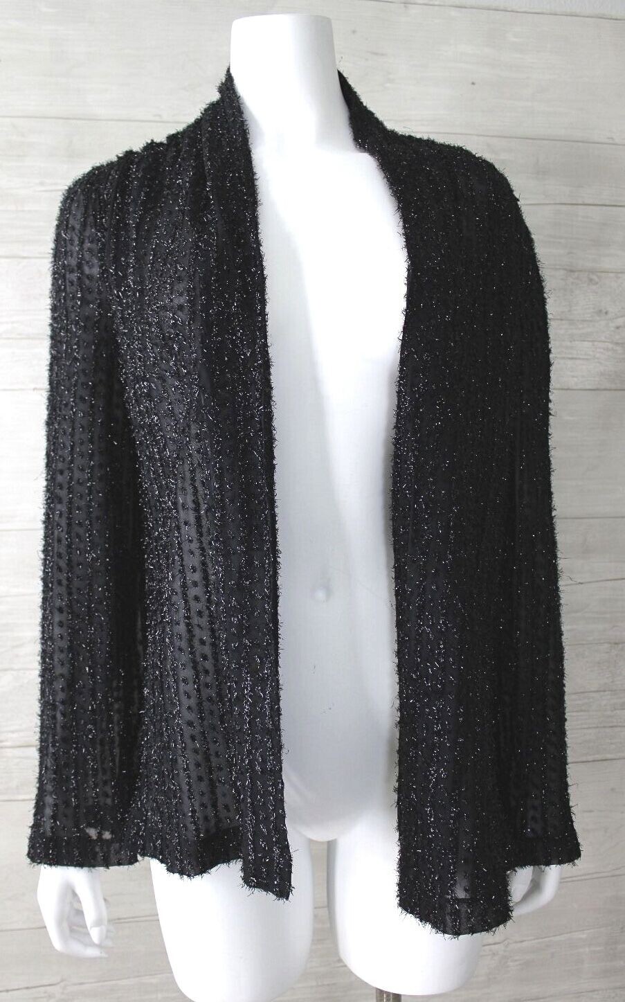 Vintage 80s Disco FRANK USHER Black Shimmery EYELASH Fringy Long Cardigan Top 12