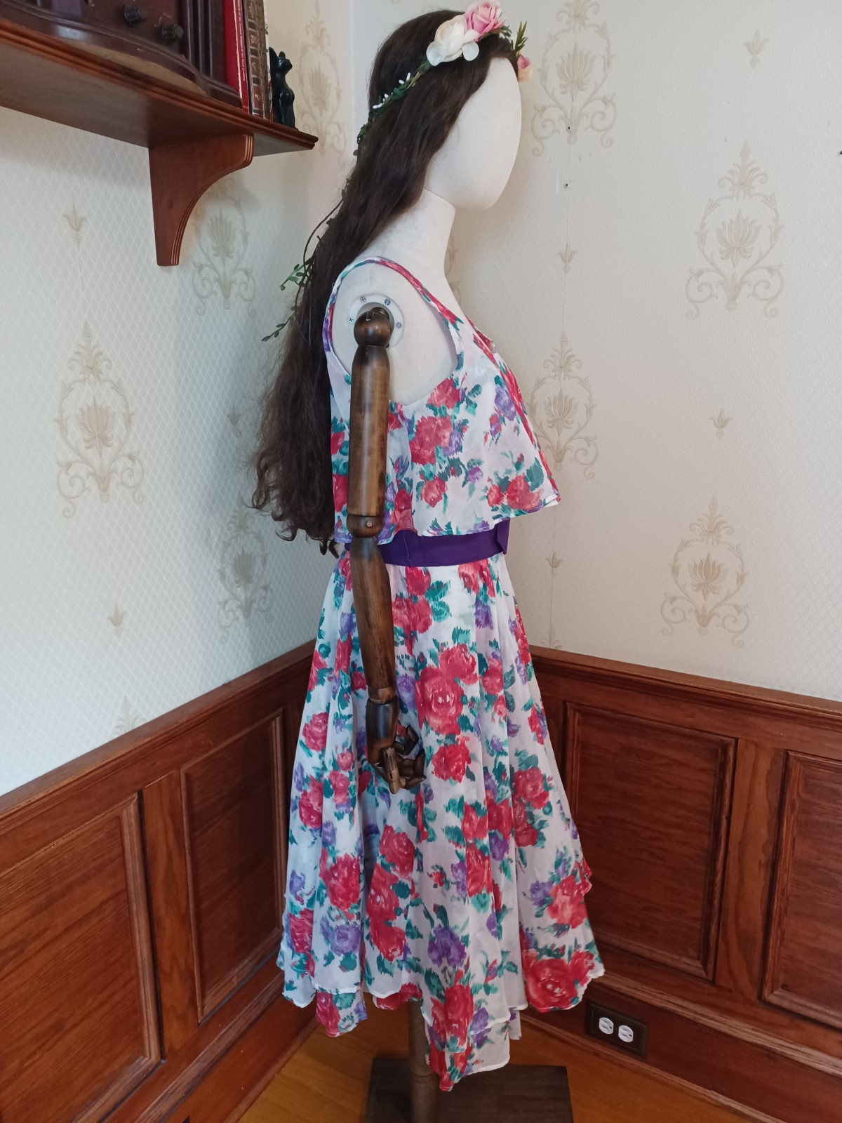 Vintage 1980s L. Rothschild Floral Print Tiered Cottagecore Prairie Tea Dress