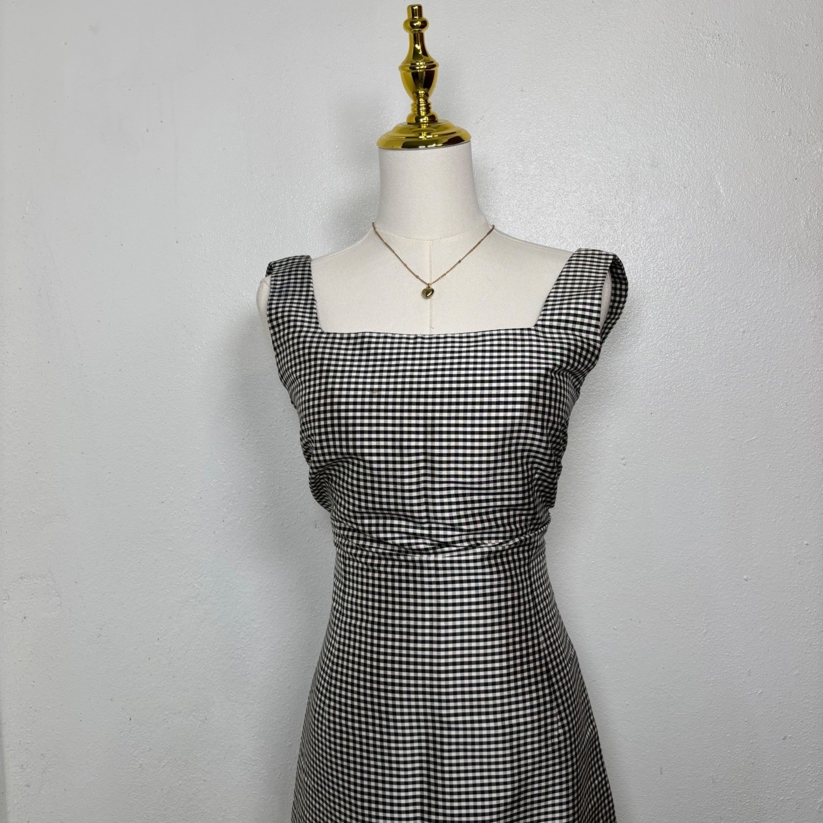vintage 90s silk dress black white gingham cocktail elegant coquette chic modest