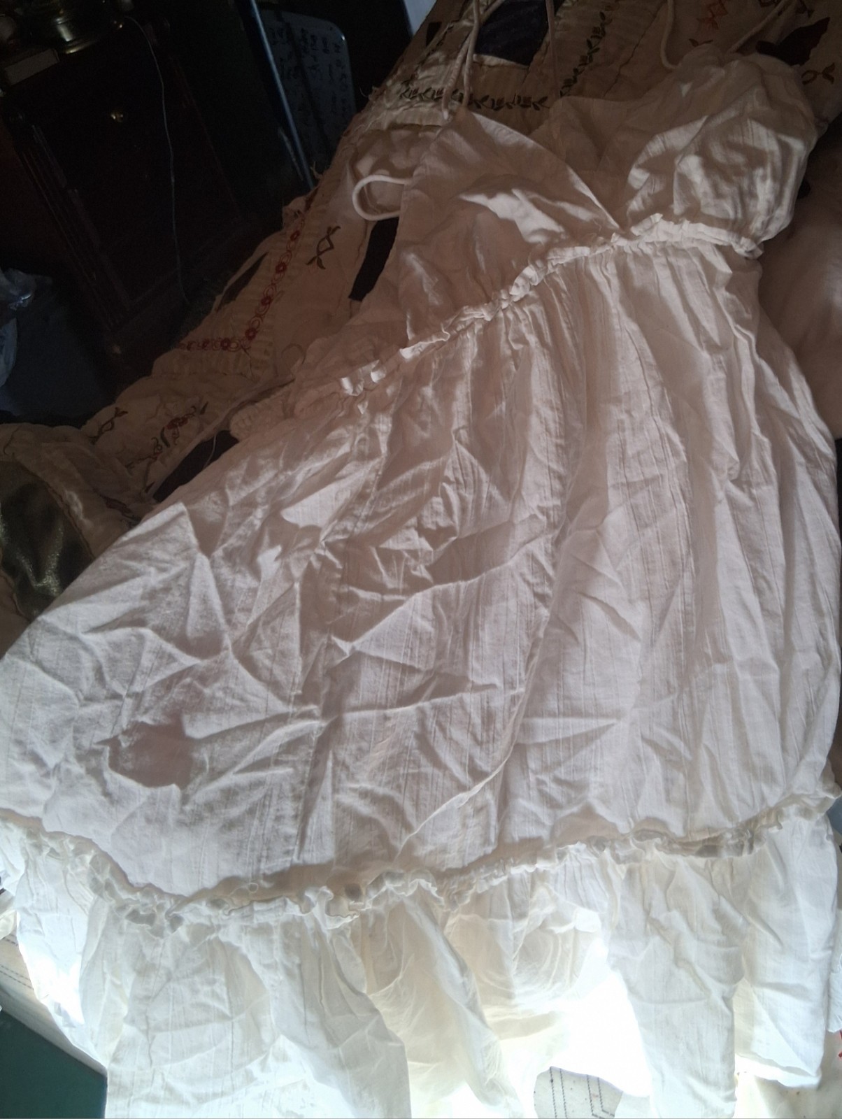 Ivory Slip Dress with Ruffle Hem, Vintage Style, Women&rsquo;s Regular Size