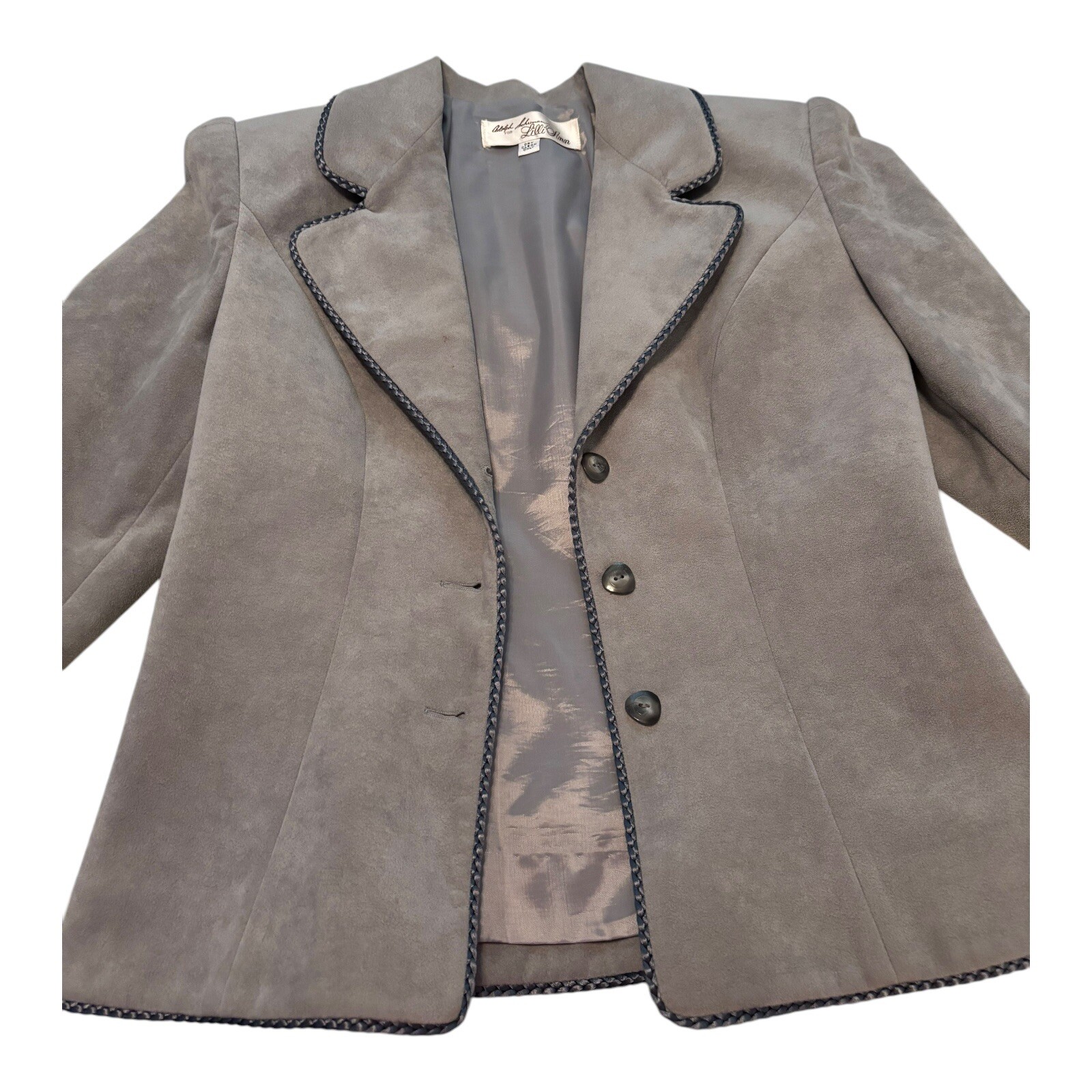 Lilli Ann Vintage 1970s Adolph Schuman Braided Trim Skirt Suit Gray Tailored XS