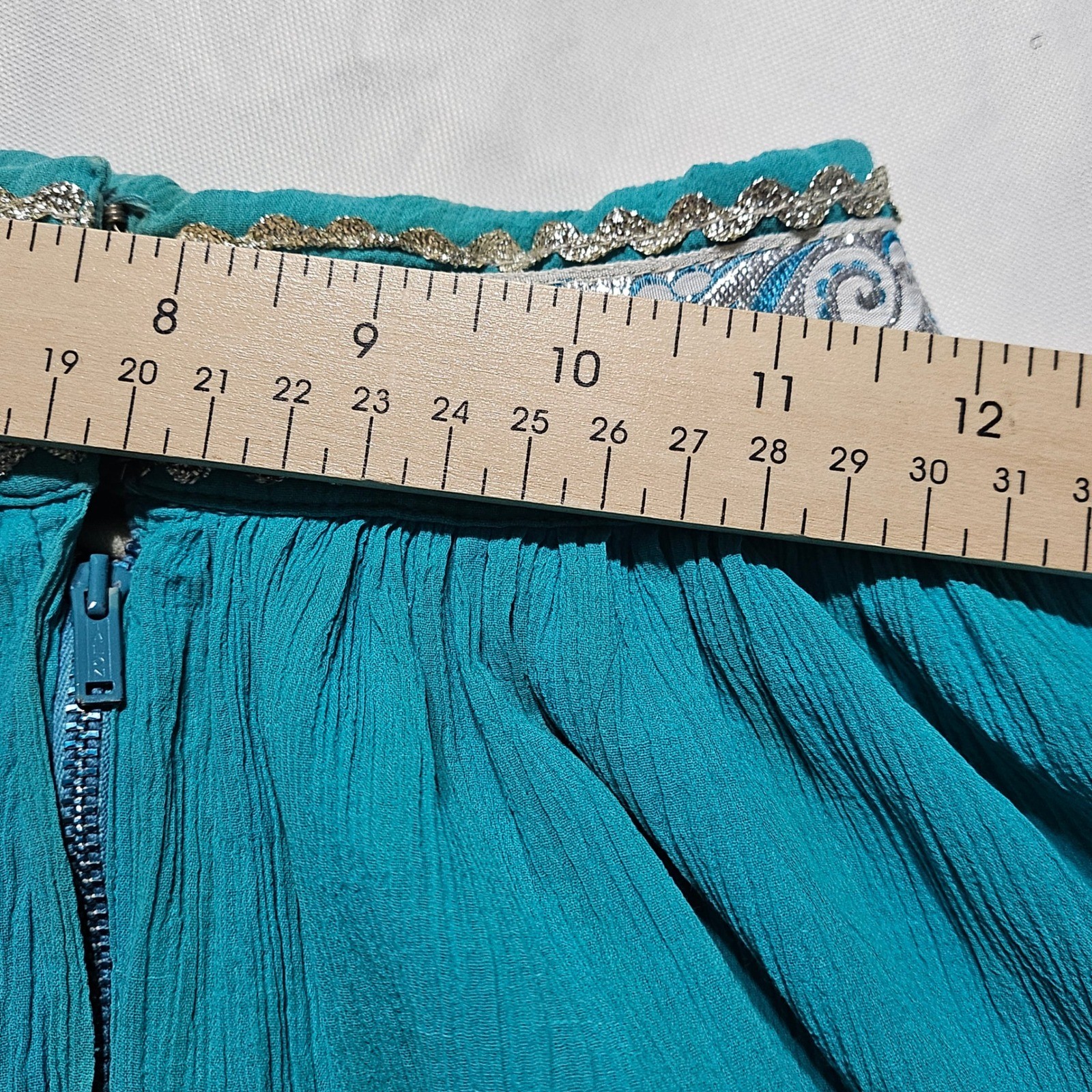 Vintage Fayes Creation Patio Fashions Turquoise Silver Rickrack Skirt Set 2958