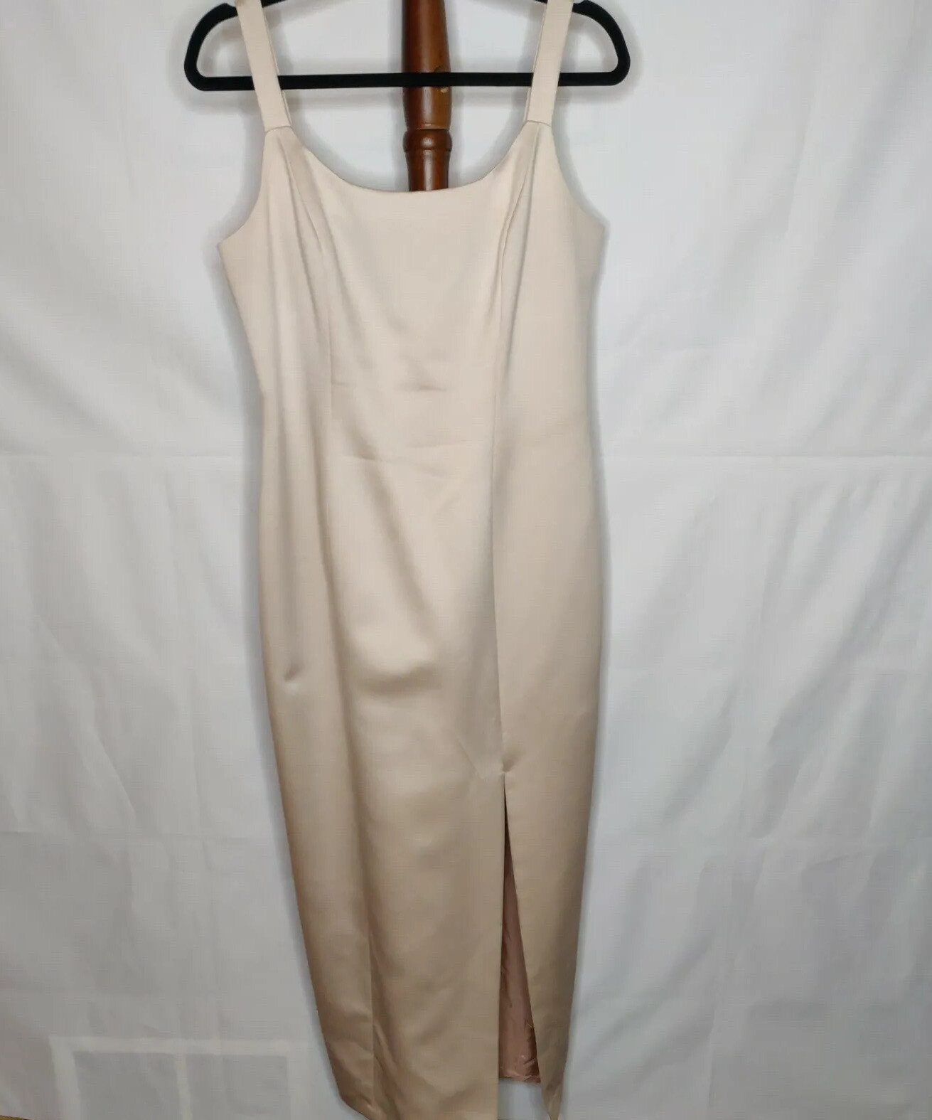 Alex Evenings Vintage women&rsquo;s 12 lined maxi dress tan back zip front side slit