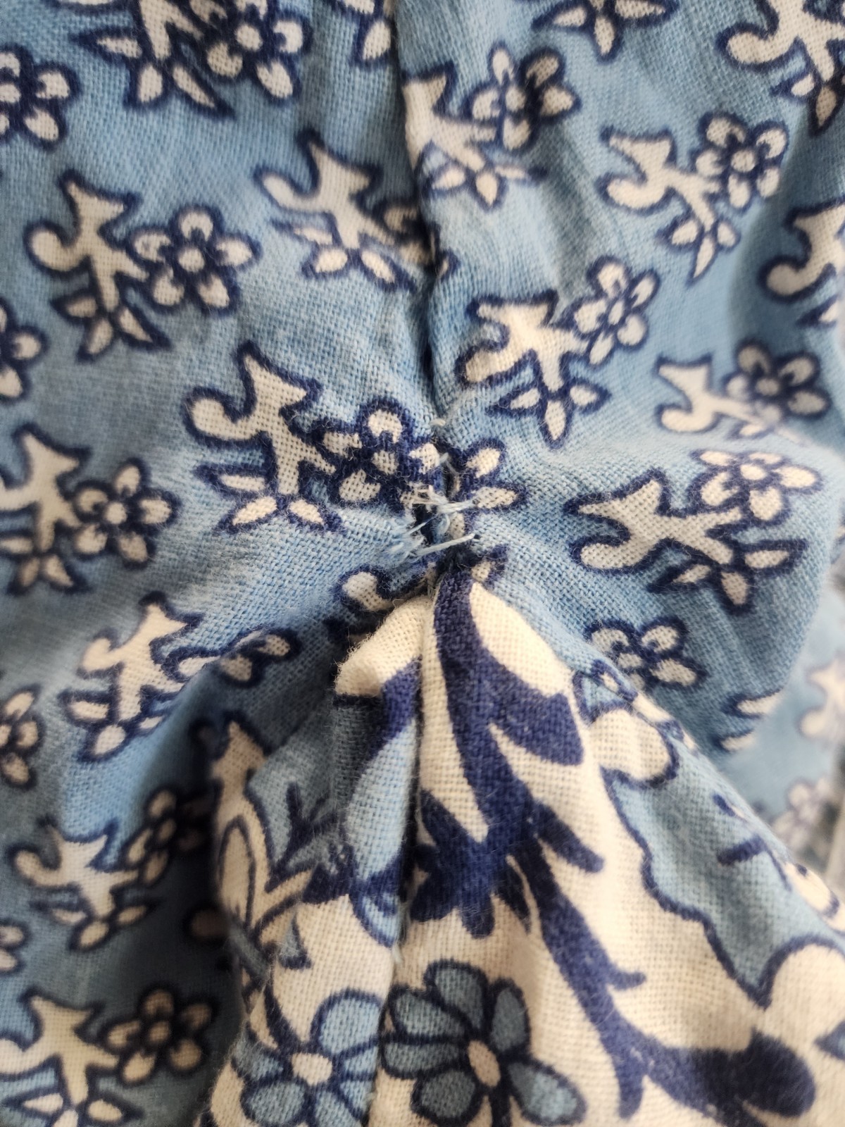 1970s Ramona Rull Floral Print Vintage Cotton Long Sleeve Dress in Blue Size L